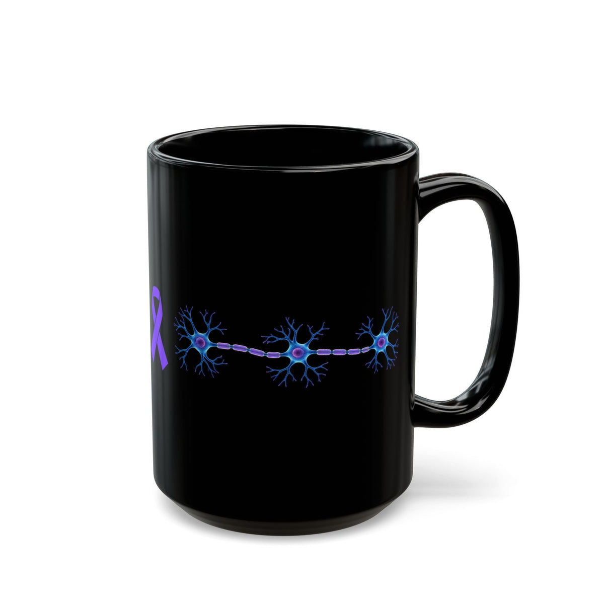 Epilepsy Awareness Neuron & Purple Ribbon Black Ceramic Mug | 11 oz & 15 oz