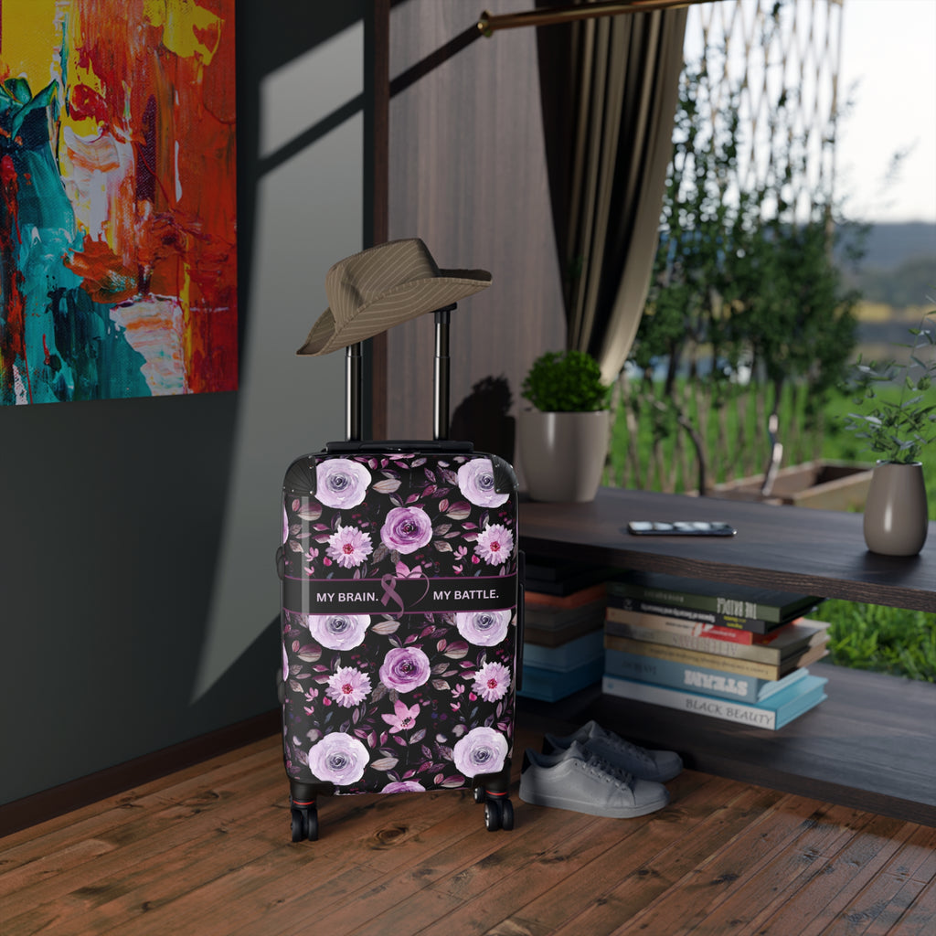 My Brain. My Battle. Epilepsy Awareness Hard-Shell Suitcase | Purple Floral Luggage