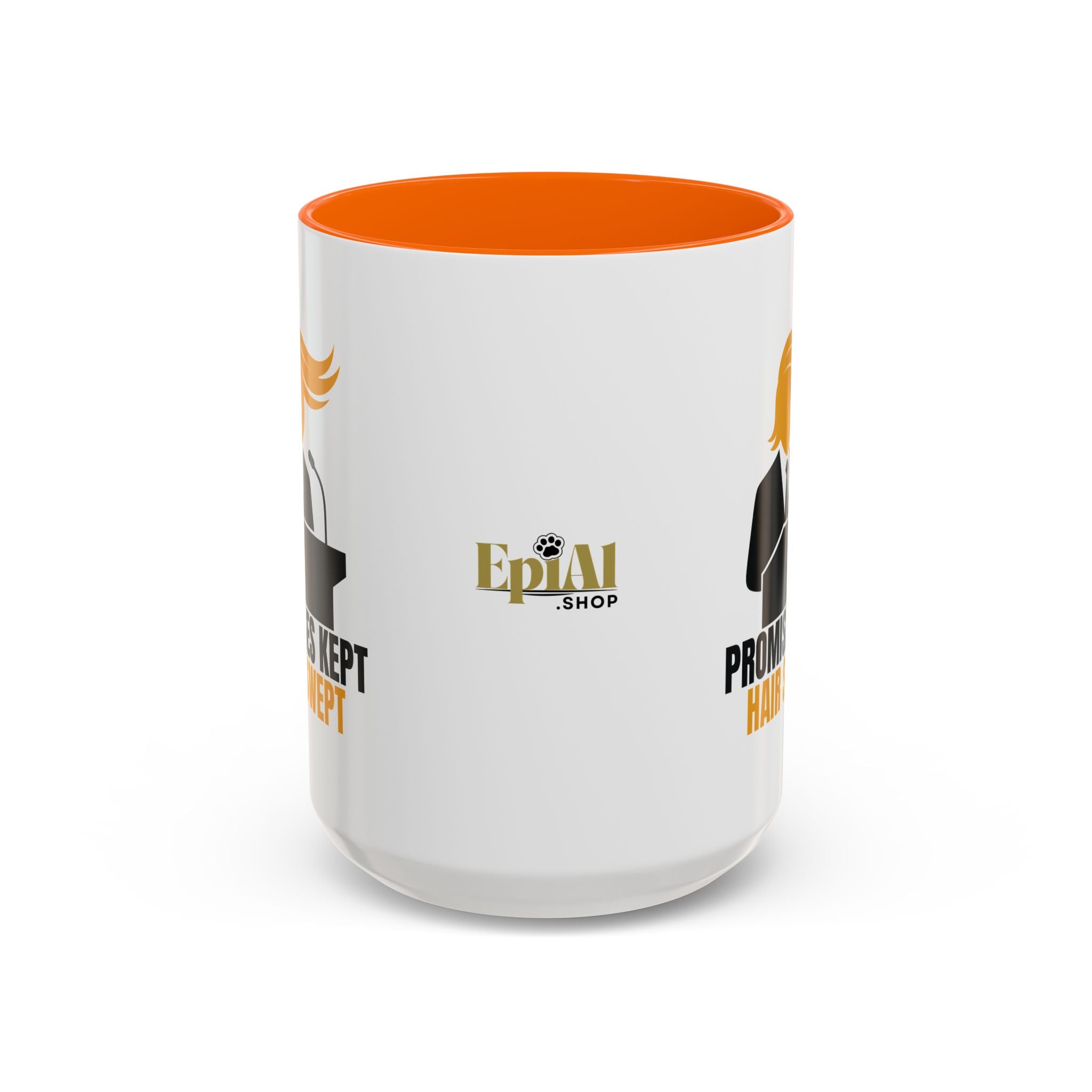 Promises Kept, Hair Swept — Two-Tone Coffee Mug (Political Parody)