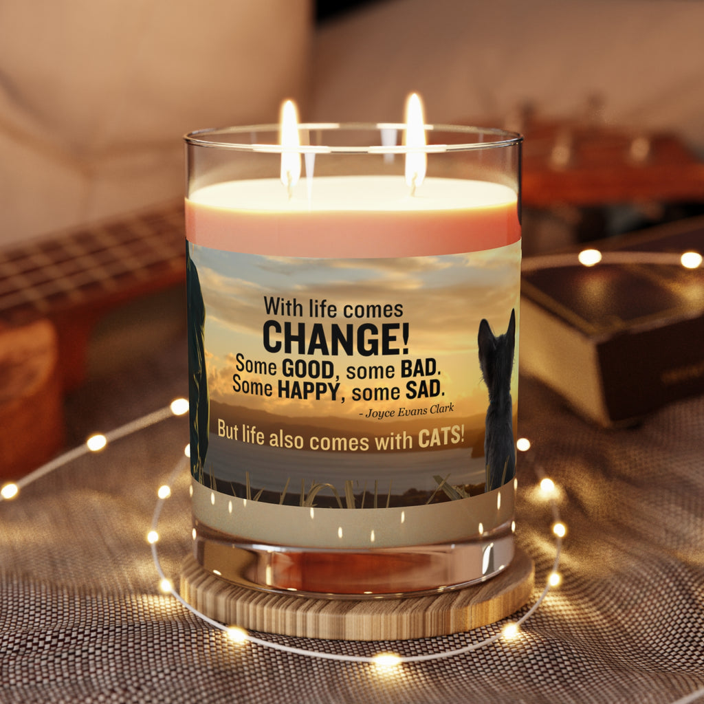 Photo depicting the ​Life Comes with Cats Scented Candle - Full Glass, 11oz from EpiAl's Shop.