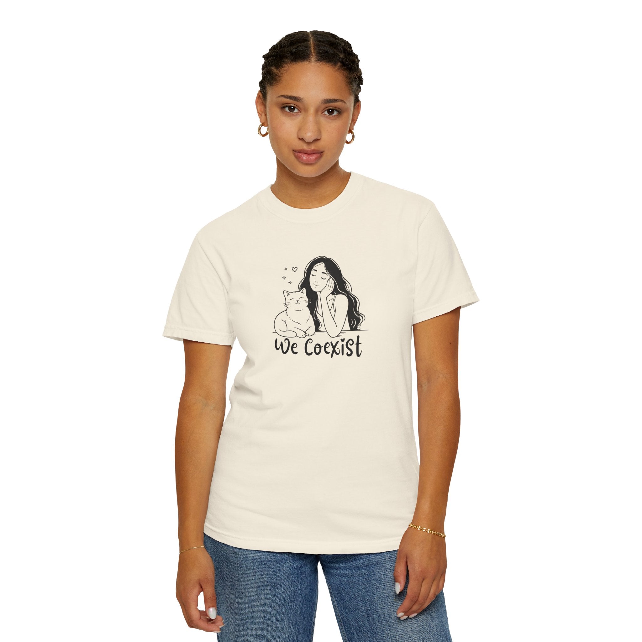 We Coexist T-Shirt – Minimalist Cat Lover Graphic Tee
