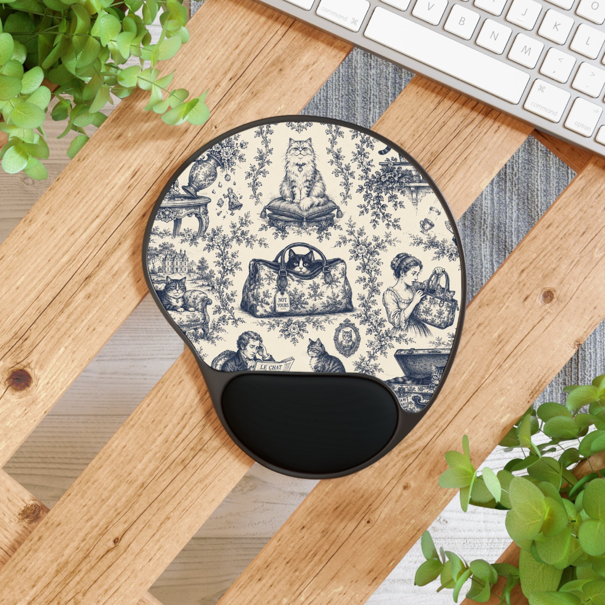 Not Yours Cat Toile Ergonomic Mouse Pad