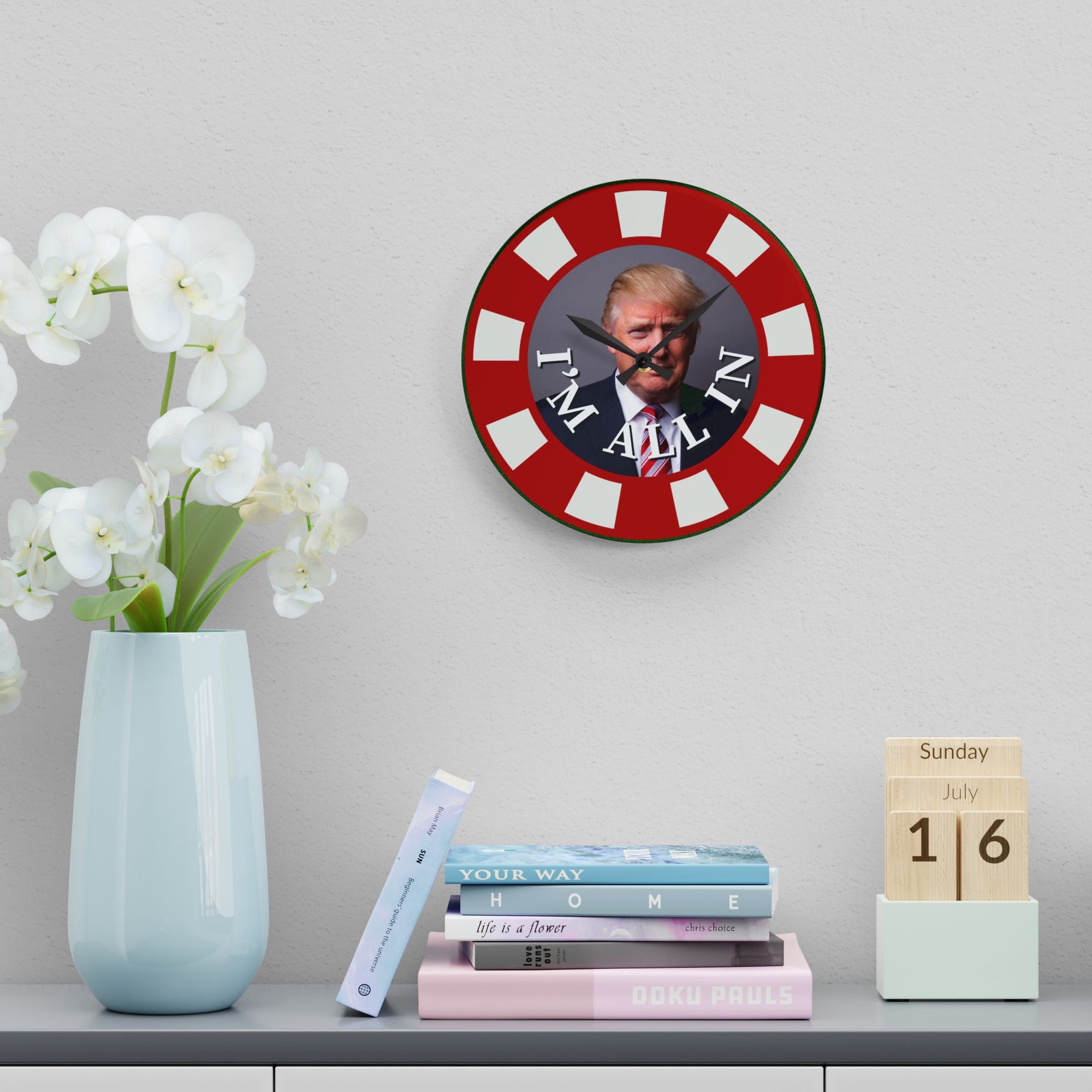 I'm All In with Trump Acrylic Wall Clock – Bold Design for Unique Home Decor