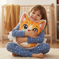Smiling Orange Cat Shaped Pillow – Whiskered Cat Cushion