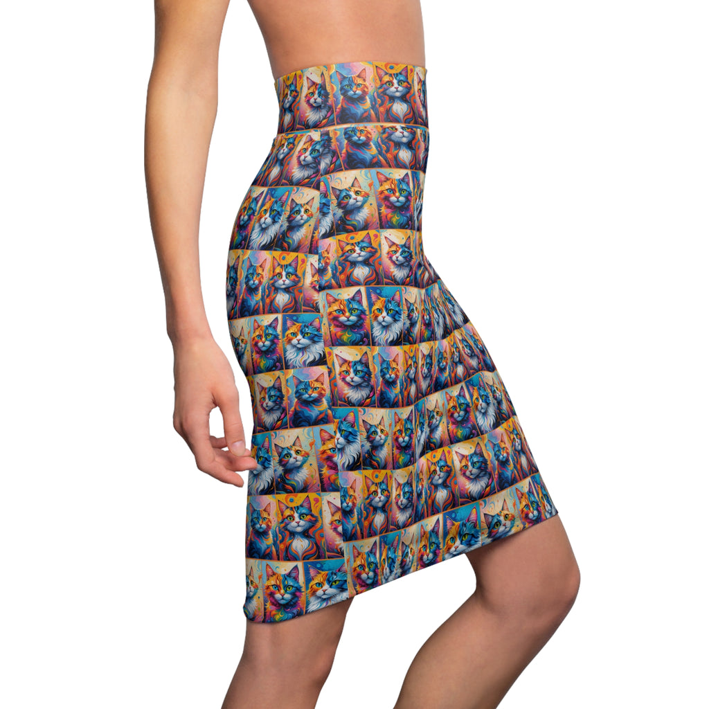 Colorful Painted Cats Print Women's Pencil Skirt