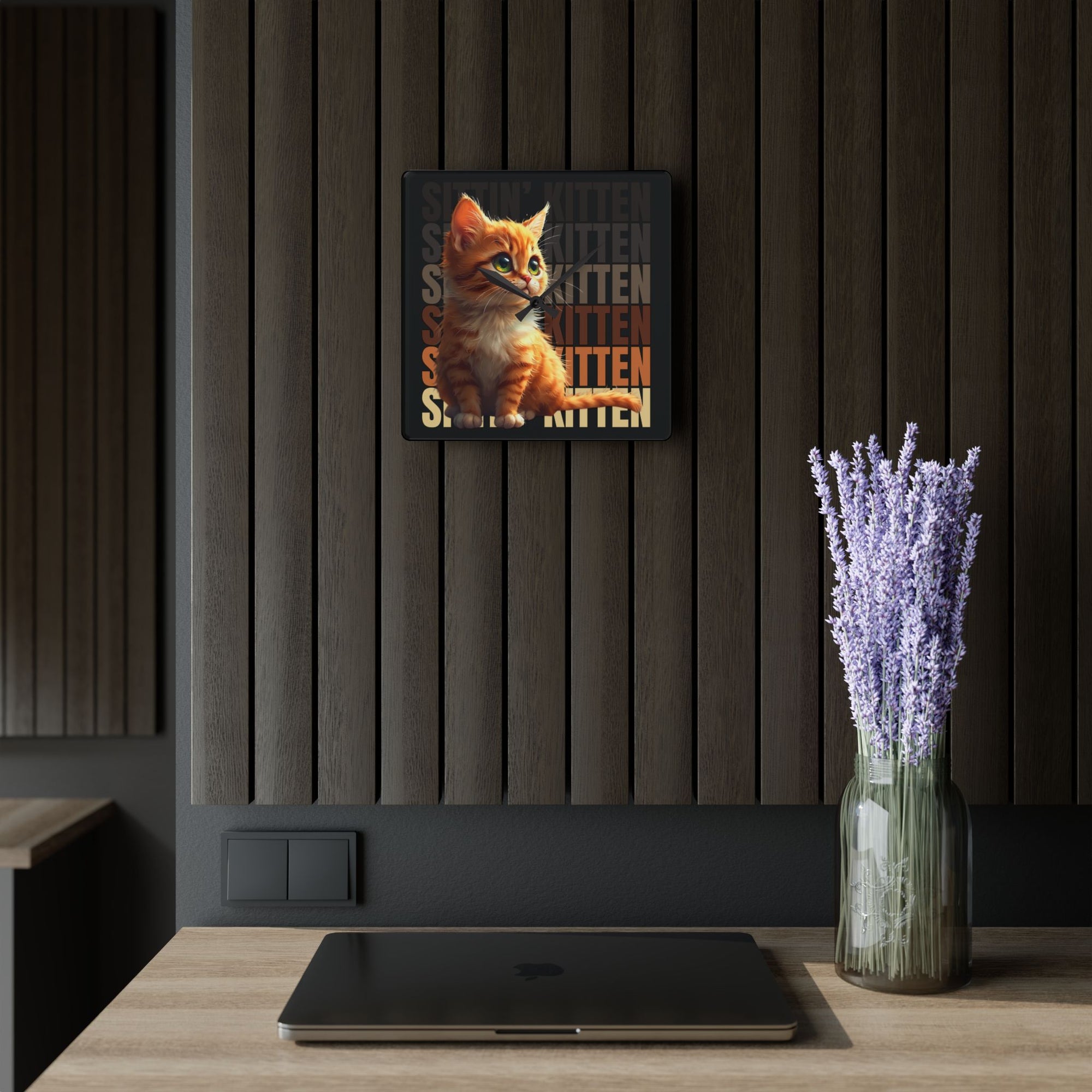 Sittin' Kitten Acrylic Wall Clock, Cute Cat Decor