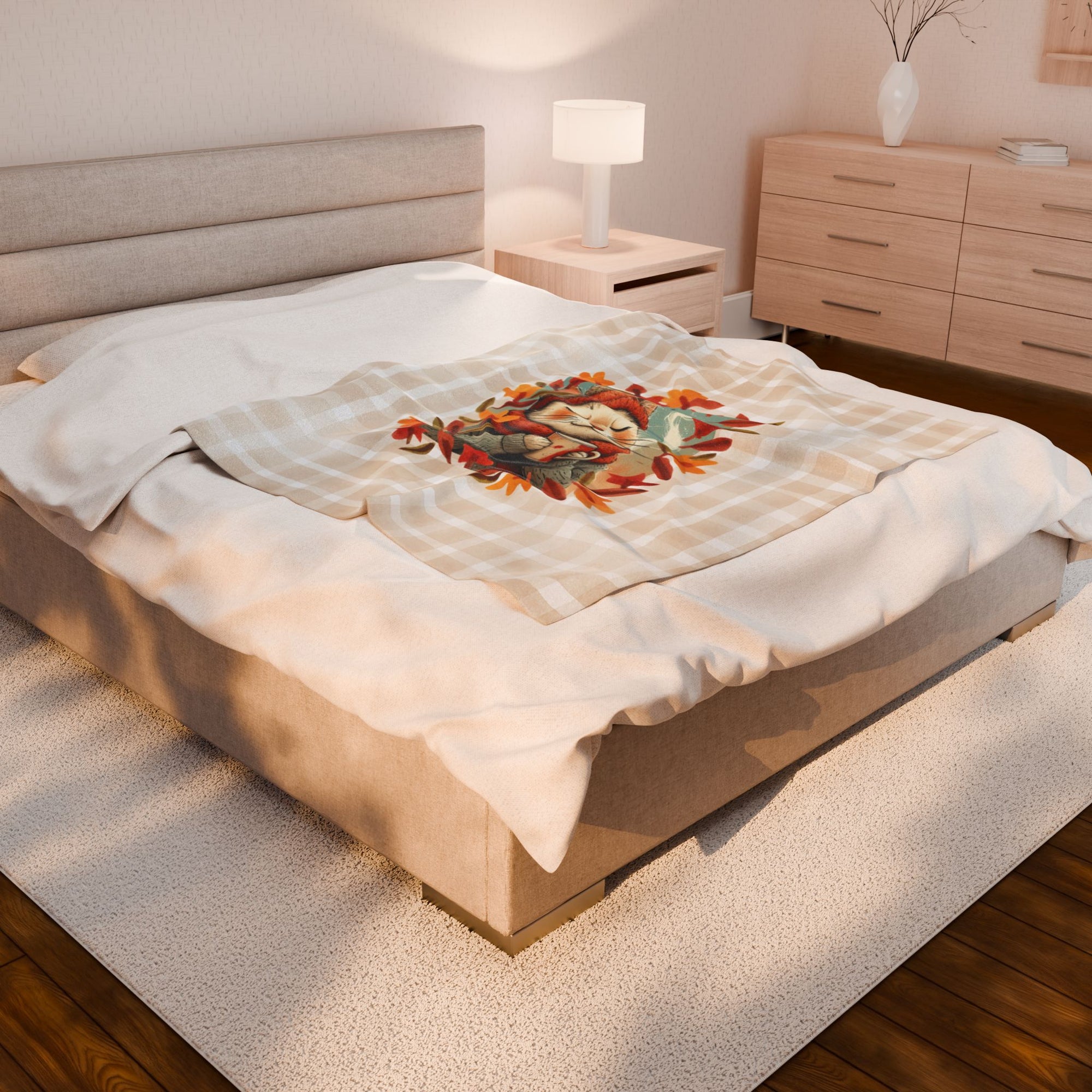 Hot Chocolate Cat Plush Blanket, Soft Throw for Fall