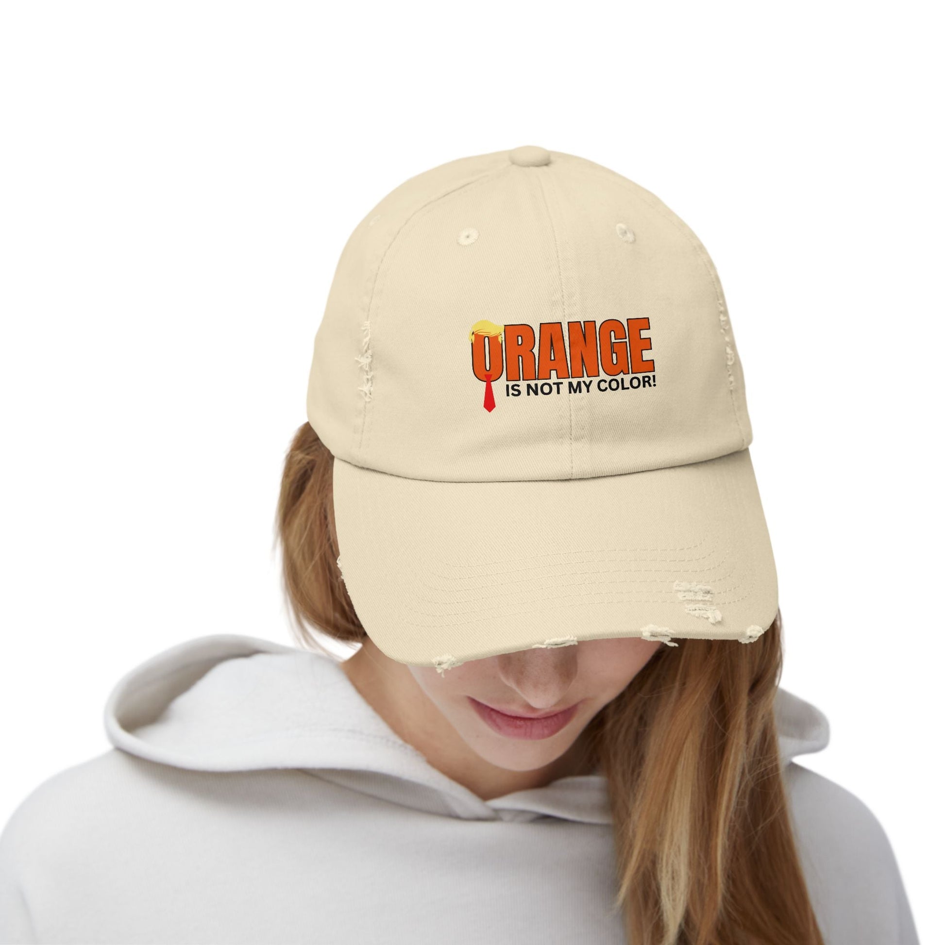 Orange is Not My Color Unisex Distressed Cap - Fun Statement Hat Printify