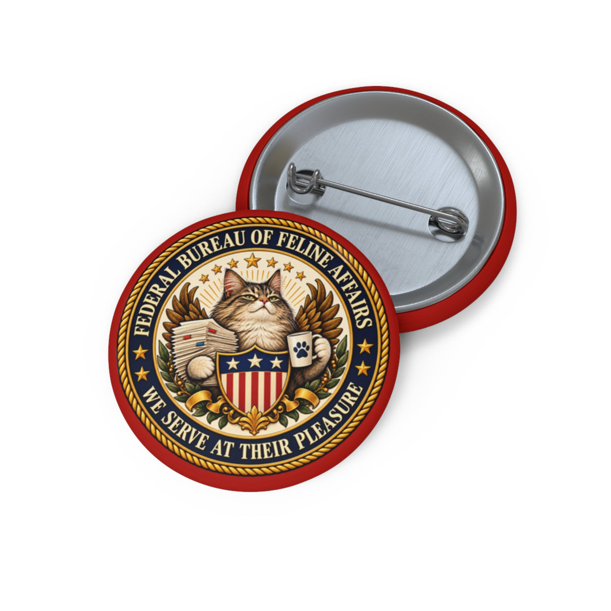 Federal Bureau of Feline Affairs Pin Button | Funny Cat Lover Gift | Official Cat Agency Seal