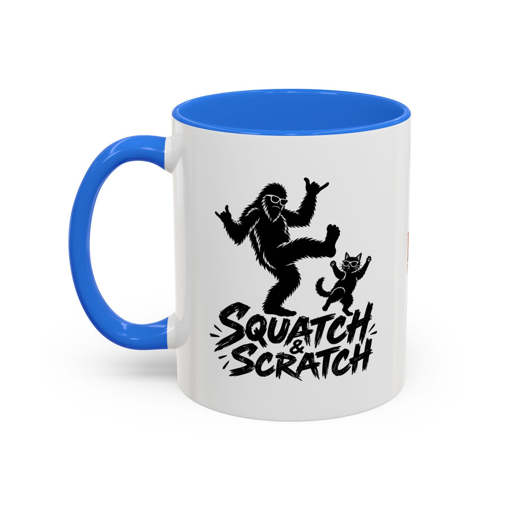 Squatch & Scratch Bigfoot and Cat Coffee Mug | Funny Sasquatch Ceramic Mug | 11oz & 15oz