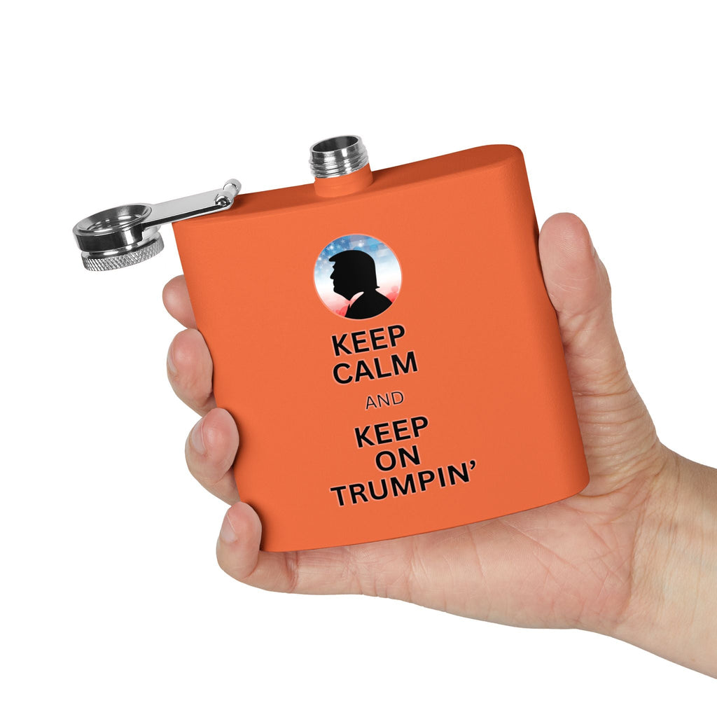 Keep Calm & Keep Trumpin' Flask - 6oz Stainless Steel Flask for Celebrations Printify