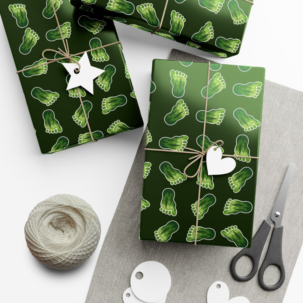 Bigfoot Footprint Wrapping Paper | Sasquatch Forest Gift Wrap | Cryptid All-Occasion Paper