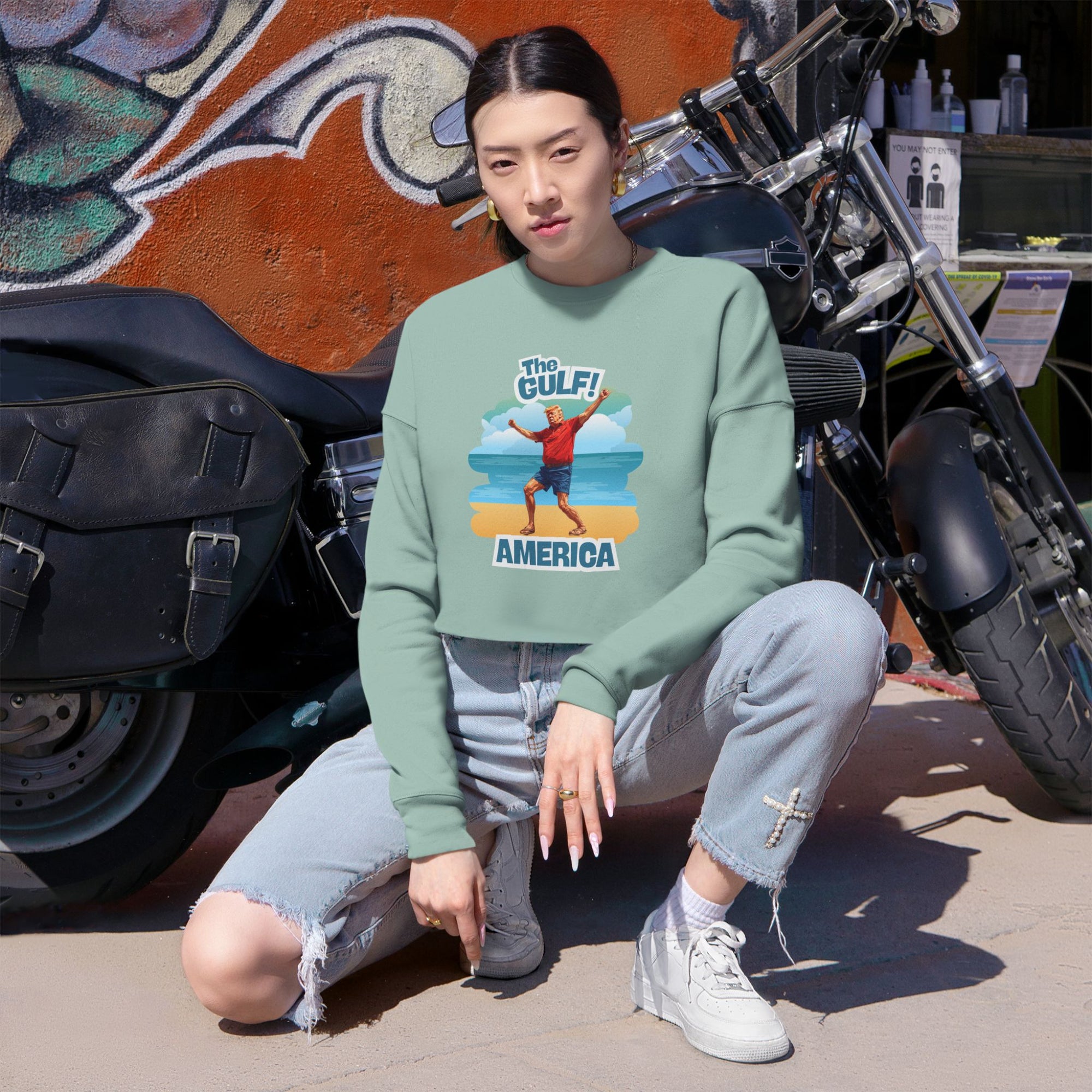Cropped Sweatshirt with Gulf and America Design