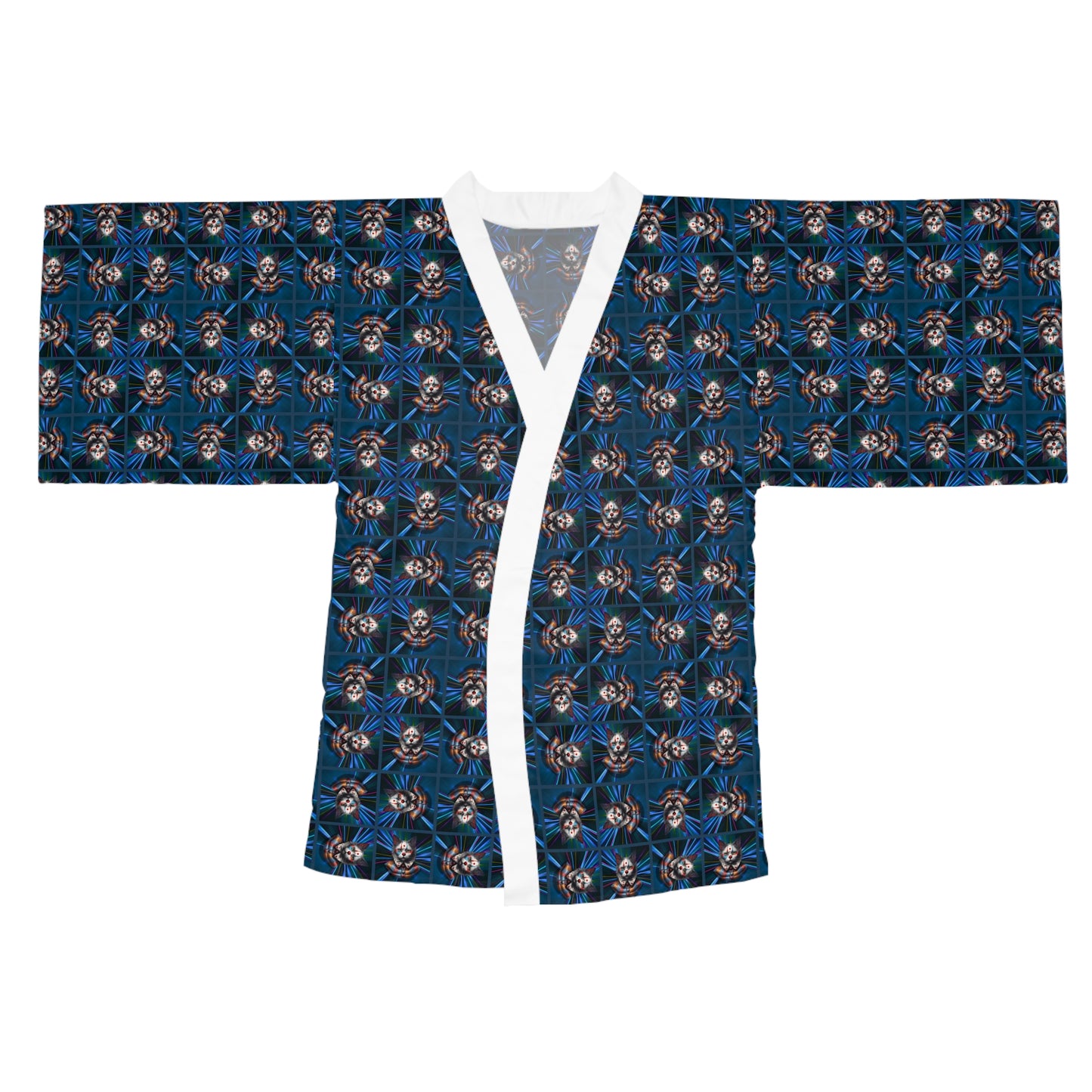 Gothic Clown Cat Print Long Sleeve Kimono Robe | Boho Lounge Wear