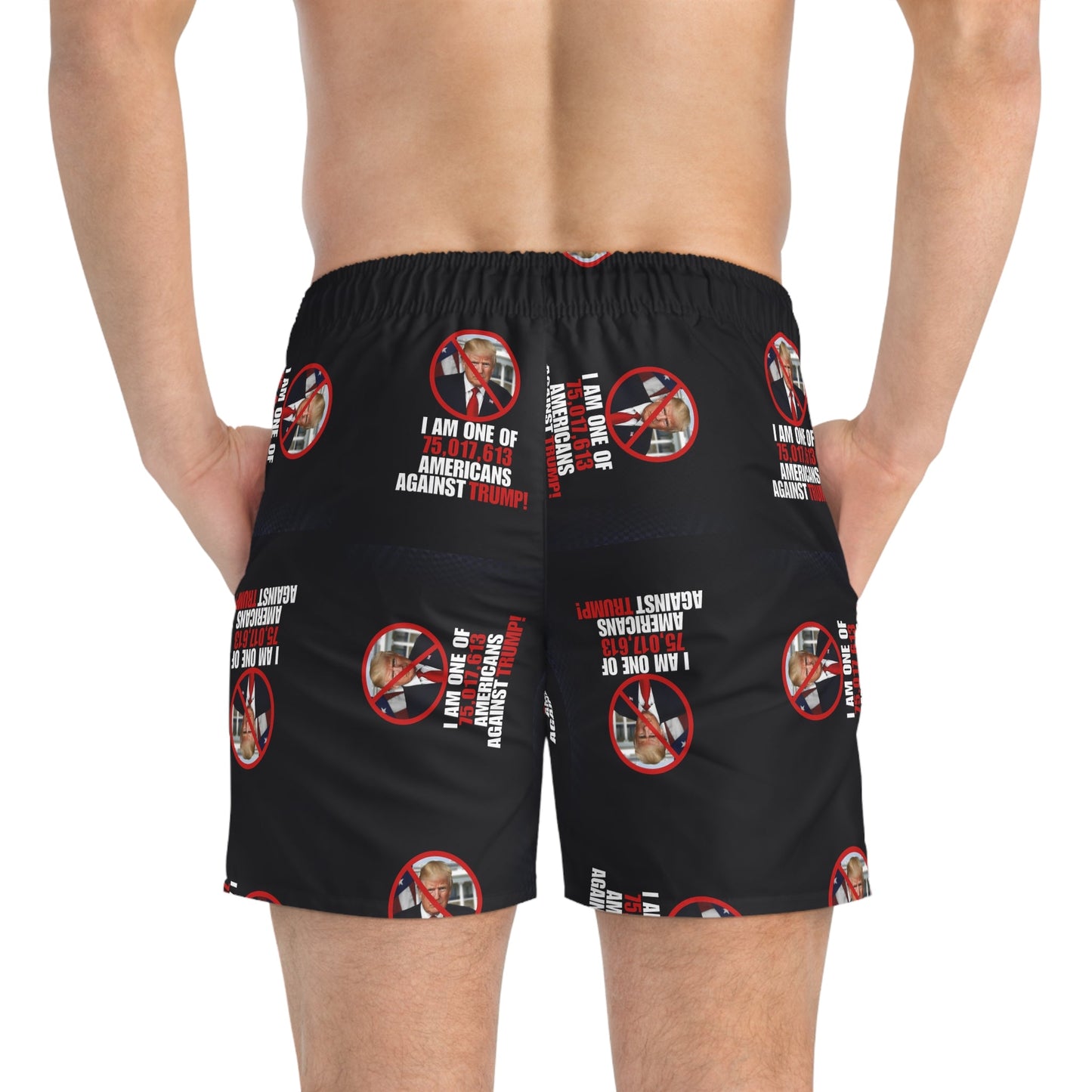 Political Swim Trunks - "Americans Against Trump" Statement Shorts Printify