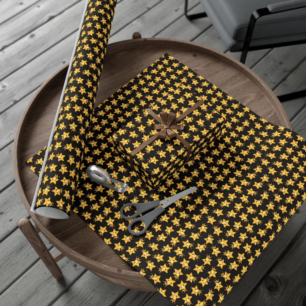 Main Character Crowned Star Wrapping Paper | Cute Black & Gold Gift Wrap