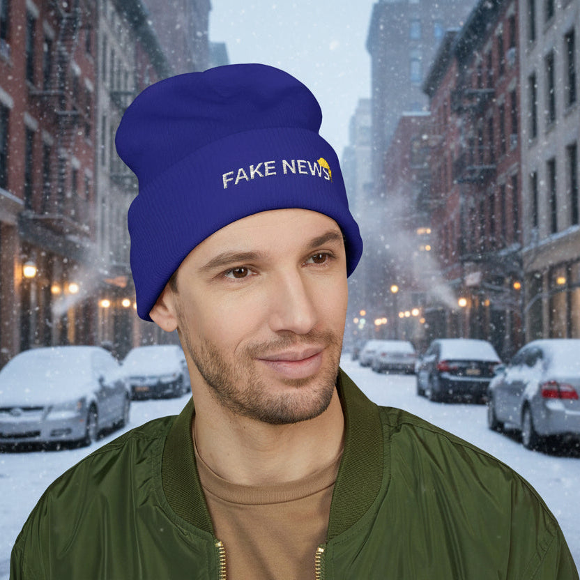 Fake News Embroidered Knit Beanie