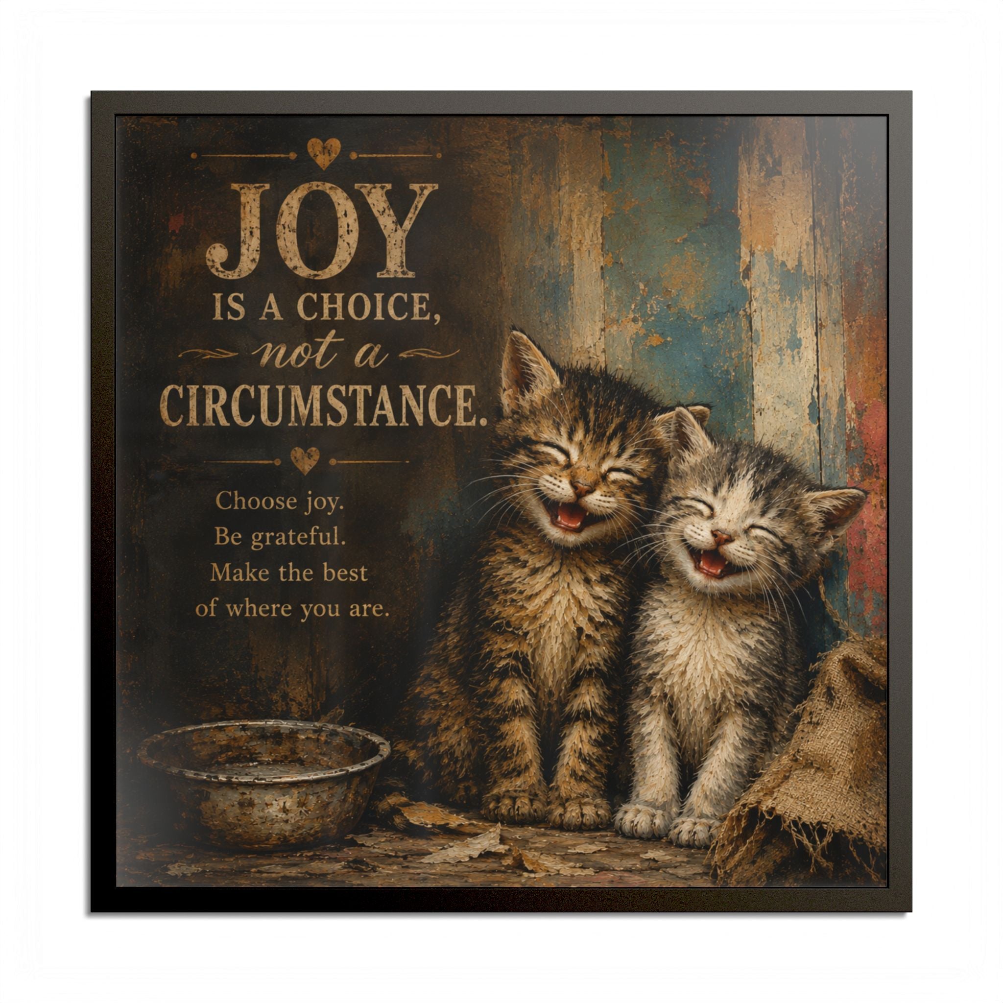 Joy Is a Choice Framed Kitten Wall Art | Rustic Inspirational Cat Print