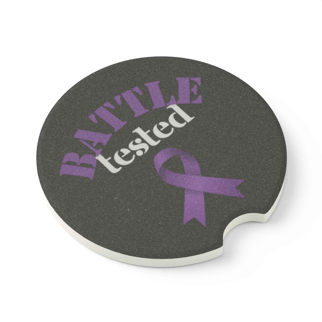 Battle Tested Epilepsy Awareness Soapstone Car Coaster – Purple Ribbon (Set of 1 or 2)