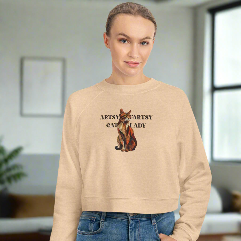 Artsy Fartsy Cat Lady Cropped Fleece Pullover, Autumn Fashion