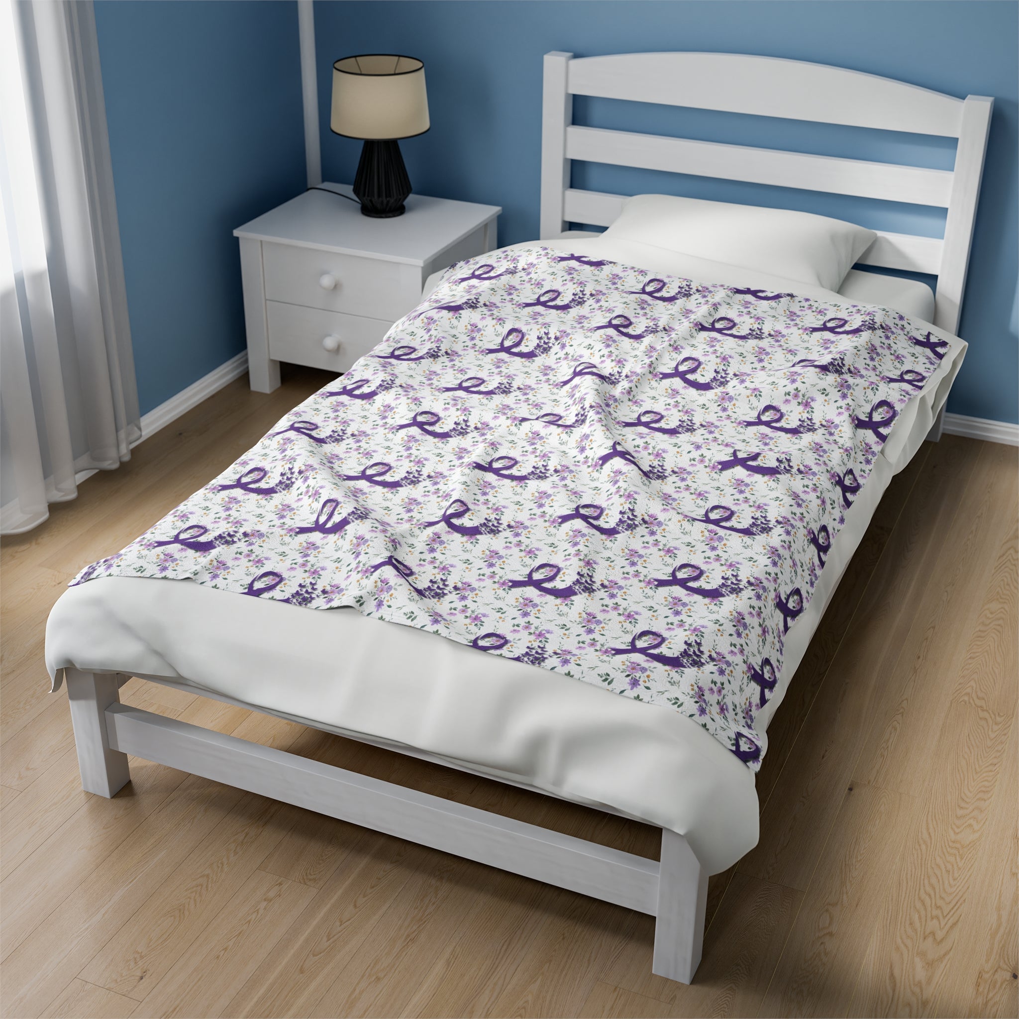 Purple Flowers Epilepsy Awareness Velveteen Plush Blanket - EpiAl's Shop