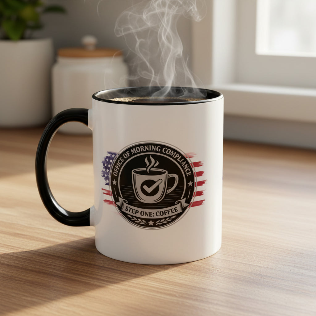 Office of Morning Compliance Coffee Mug – “Step One: Coffee” Official Seal Cup