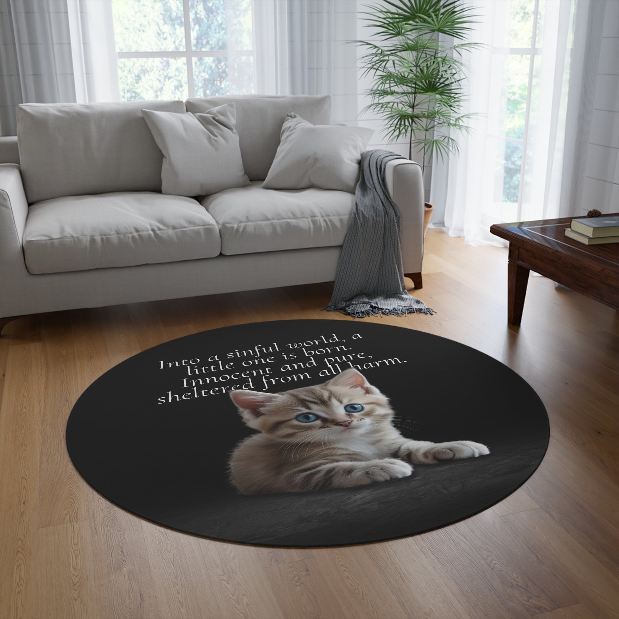 A little One is Born Round Rug for Cat Lovers