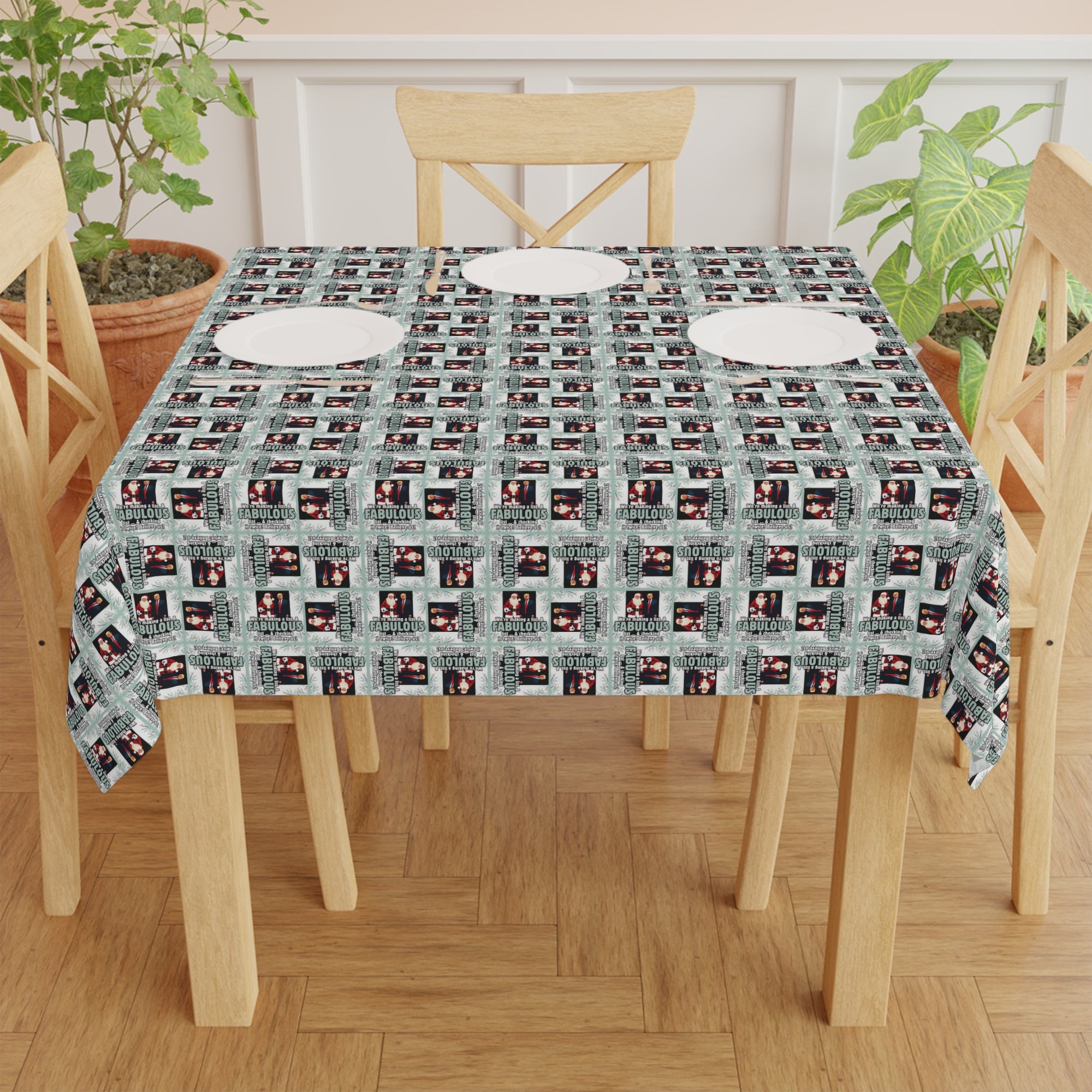 Santa Trump Fabulous List Christmas Tablecloth