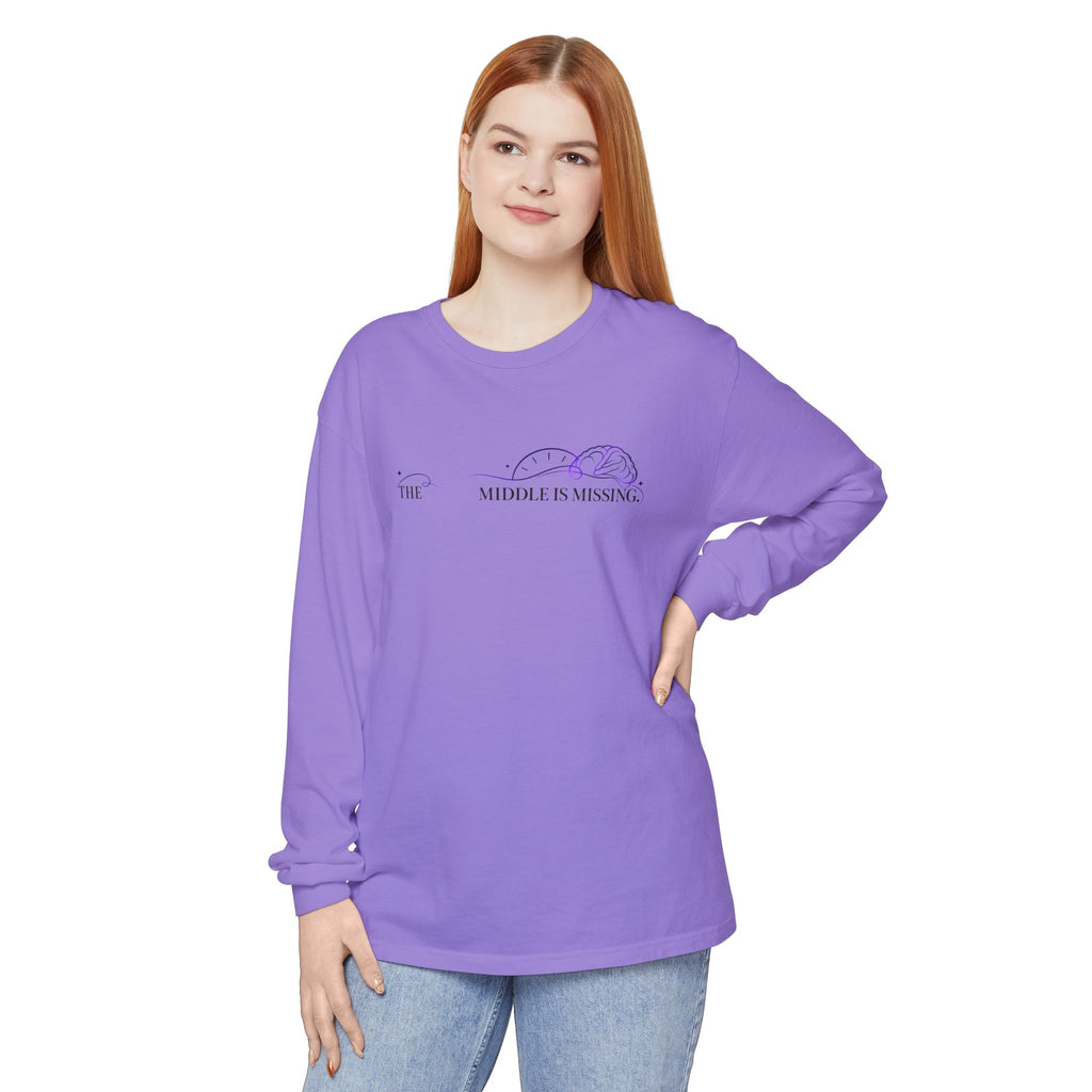 Long Sleeve T‑Shirt — “The Middle Is Missing” Minimal Brain Puzzle Design
