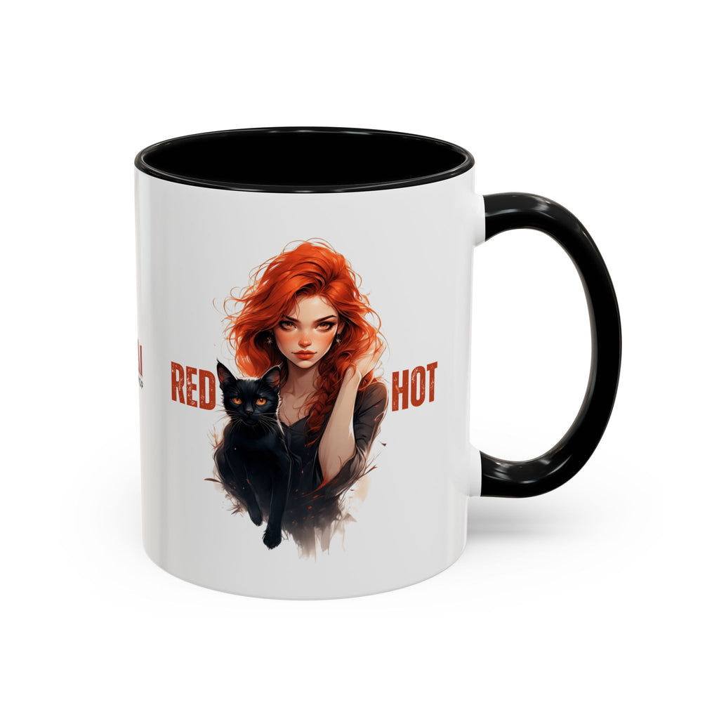 Red Hot Coffee Mug with Artistic Cat-Themed Design
