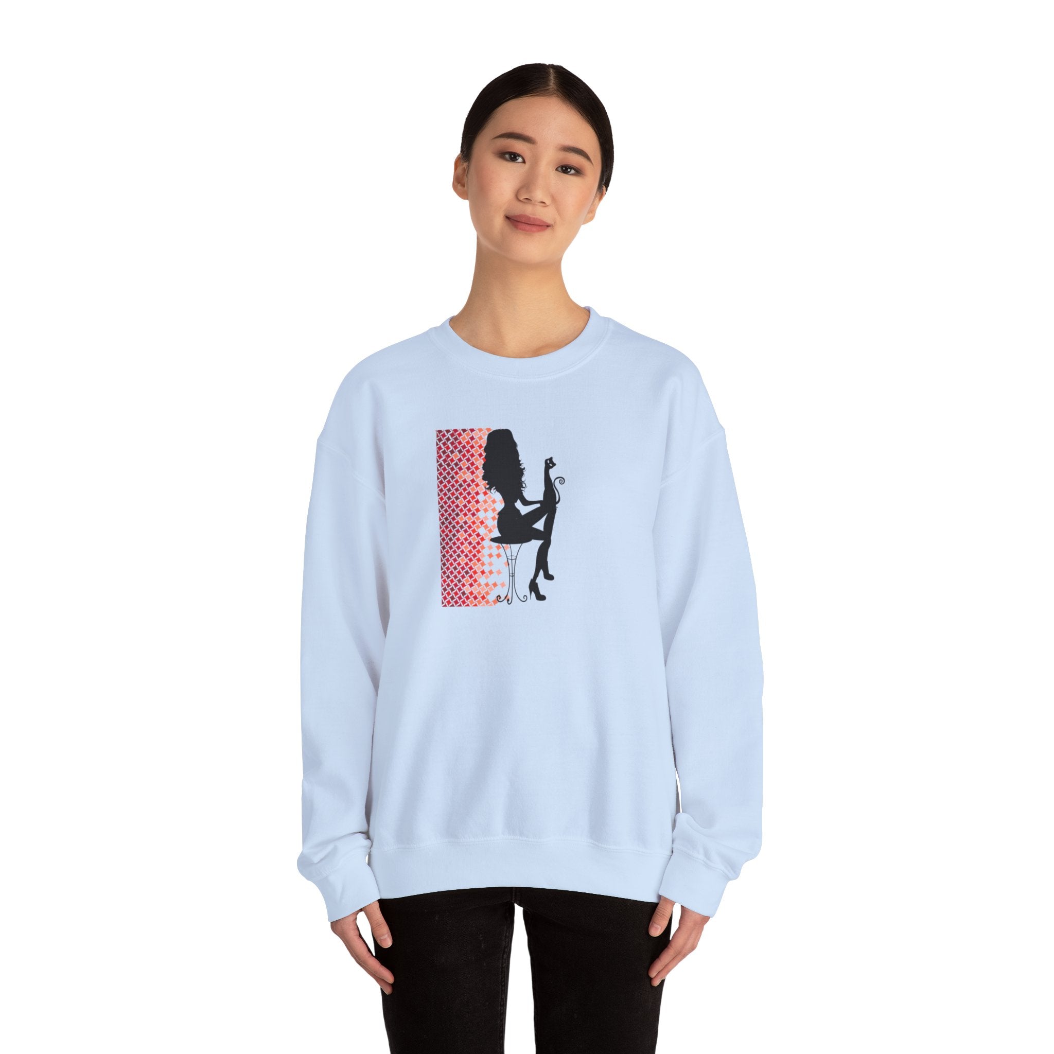 Photo depicting the ​Poised Cat Lady Heavy Blend™ Crewneck Sweatshirt from EpiAl's Shop.