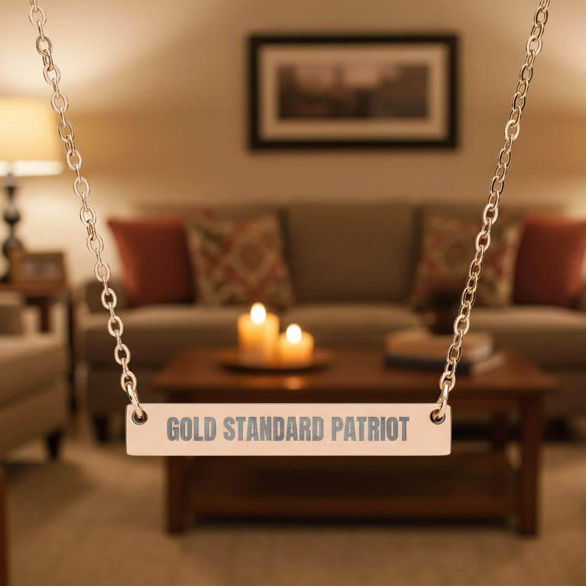 Gold Standard Patriot Bar Necklace – Engraved Stainless Steel