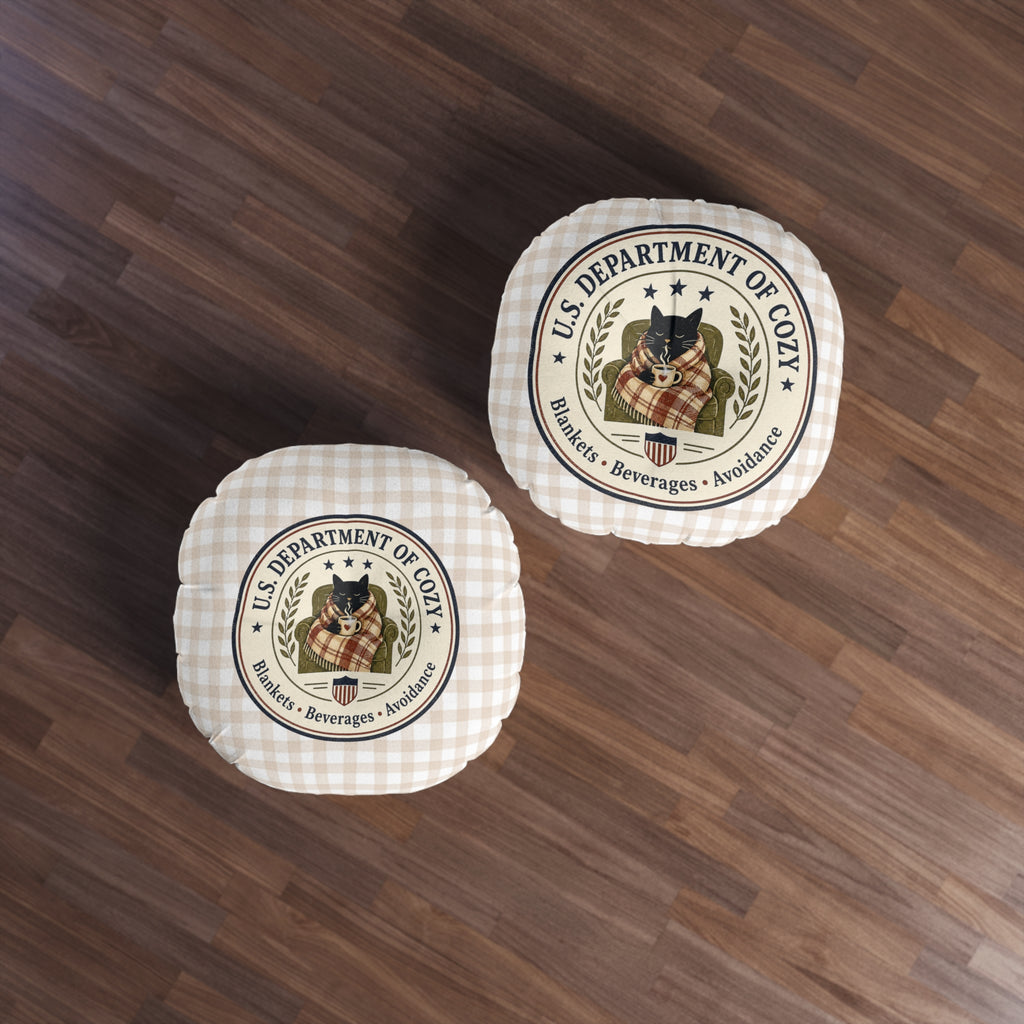 U.S. Department of Cozy Round Floor Pillow | Cozy Cat Gingham Cushion