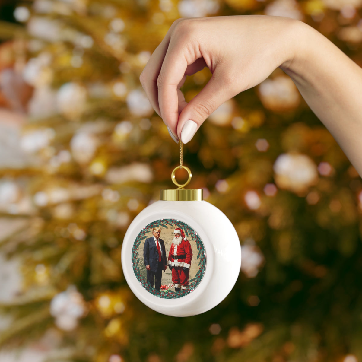 Whimsical Trump & Santa Christmas Ball Ornament