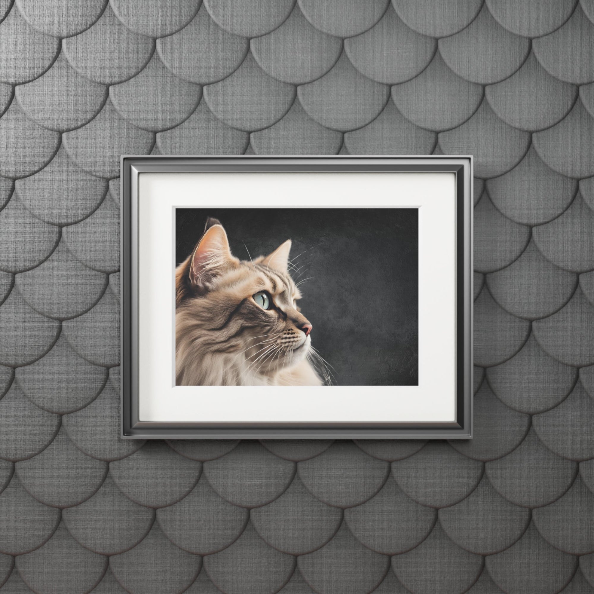 Gray Kitty Fine Art Print with Passepartout Frame Printify