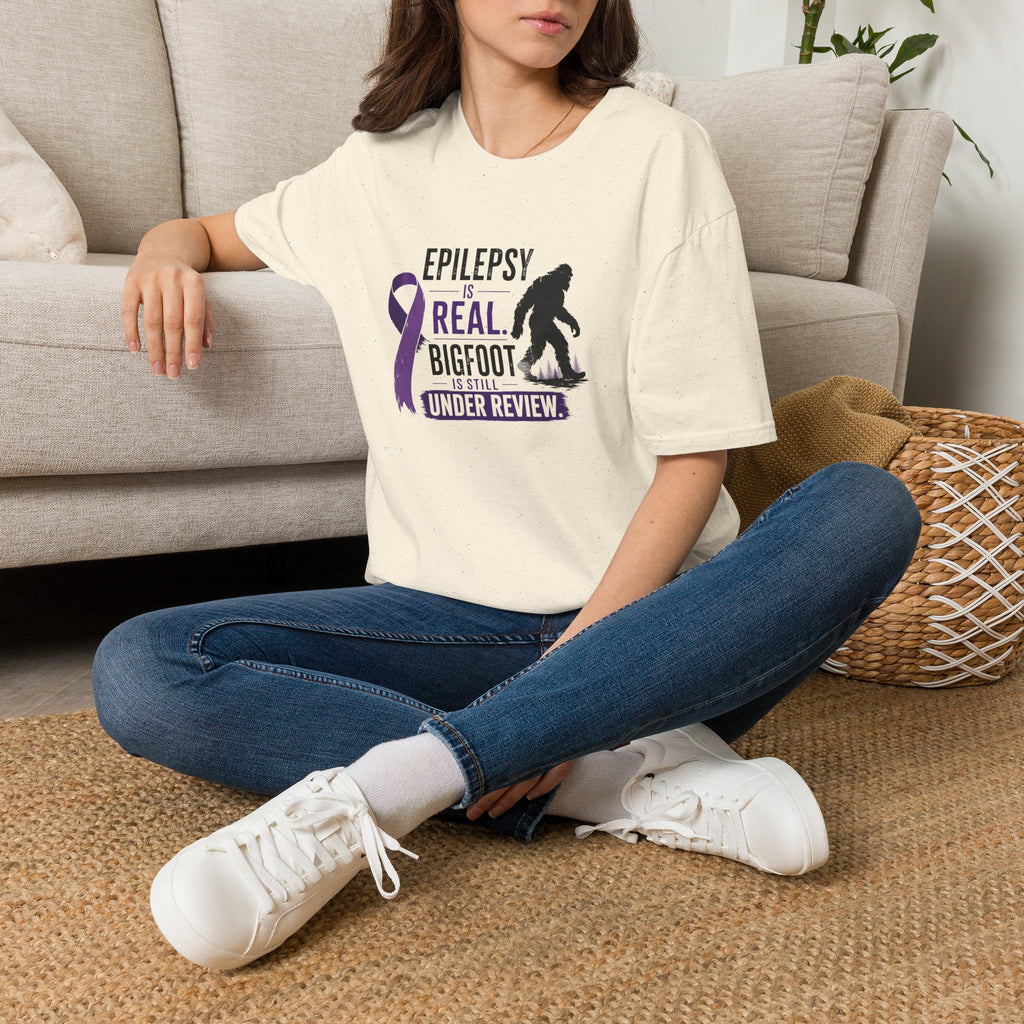 Epilepsy Awareness T-Shirt — "Epilepsy is Real" Purple Ribbon Bigfoot Design