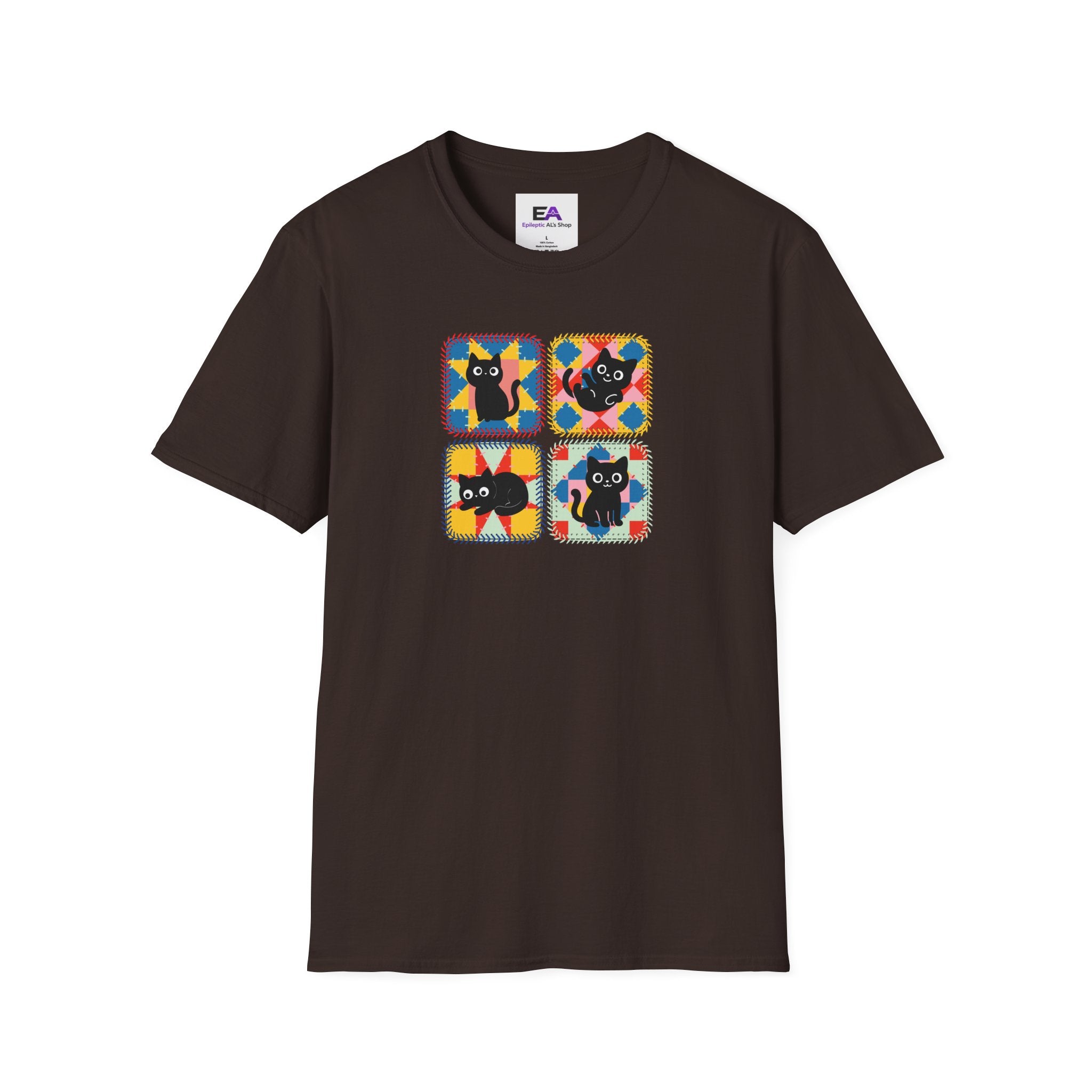 Patchwork Black Cats T-Shirt | Colorful Quilt Cat Lover Graphic Tee