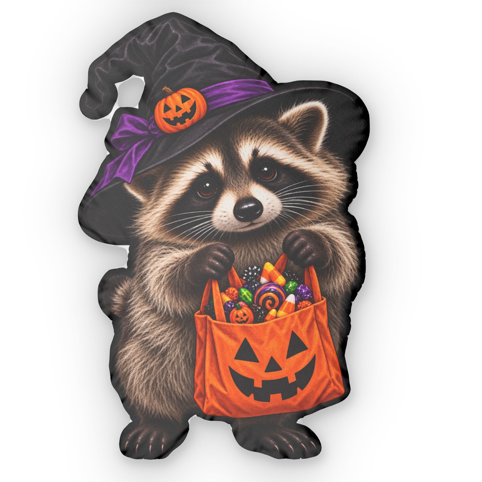 Jimothy Trick-or-Treat Raccoon Halloween Shaped Pillow