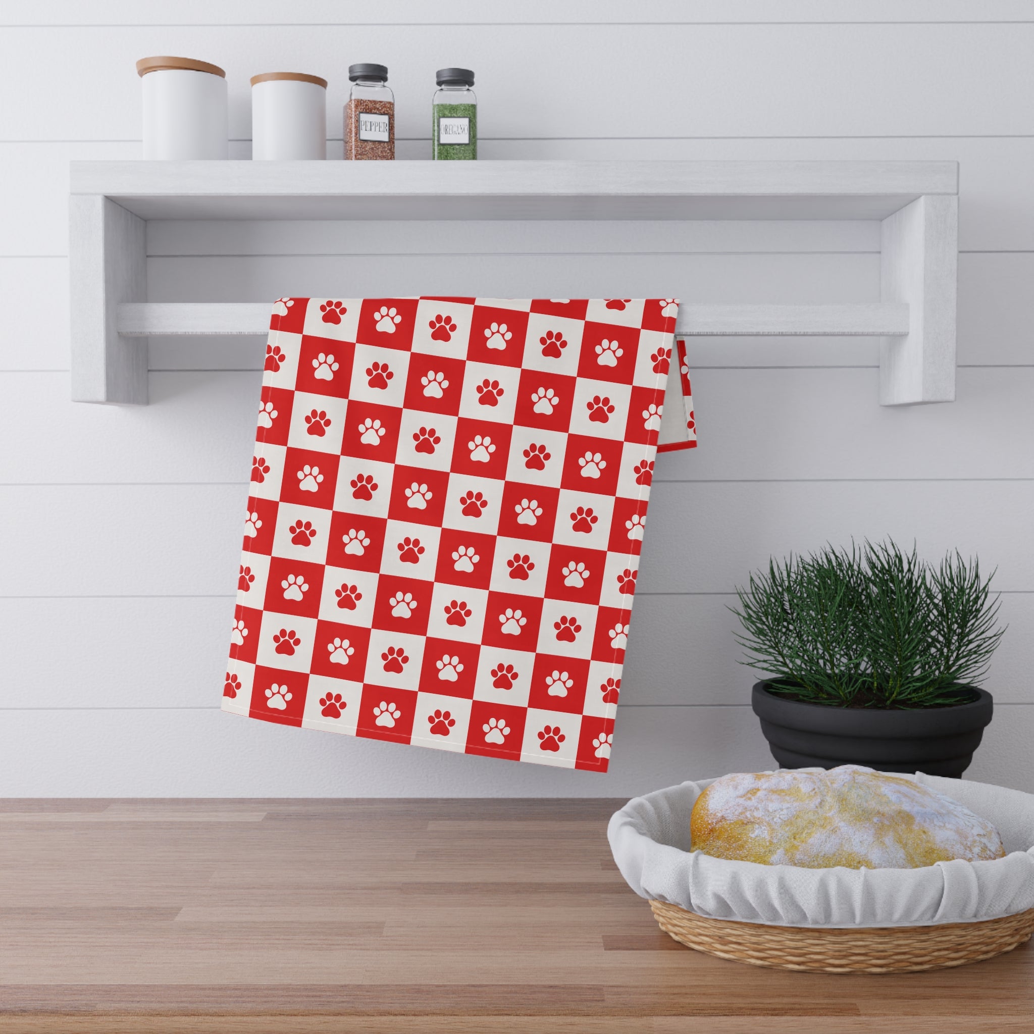 Red & White Paws Tea Towels (cotton, poly) - EpiAl's Shop
