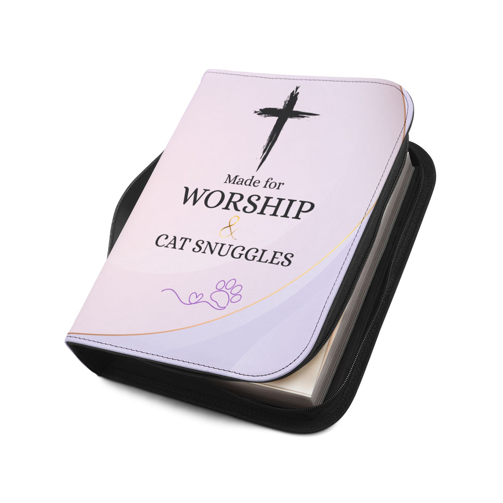 Made for Worship & Cat Snuggles Bible Cover | Christian Cat Lover Zippered Bible Case
