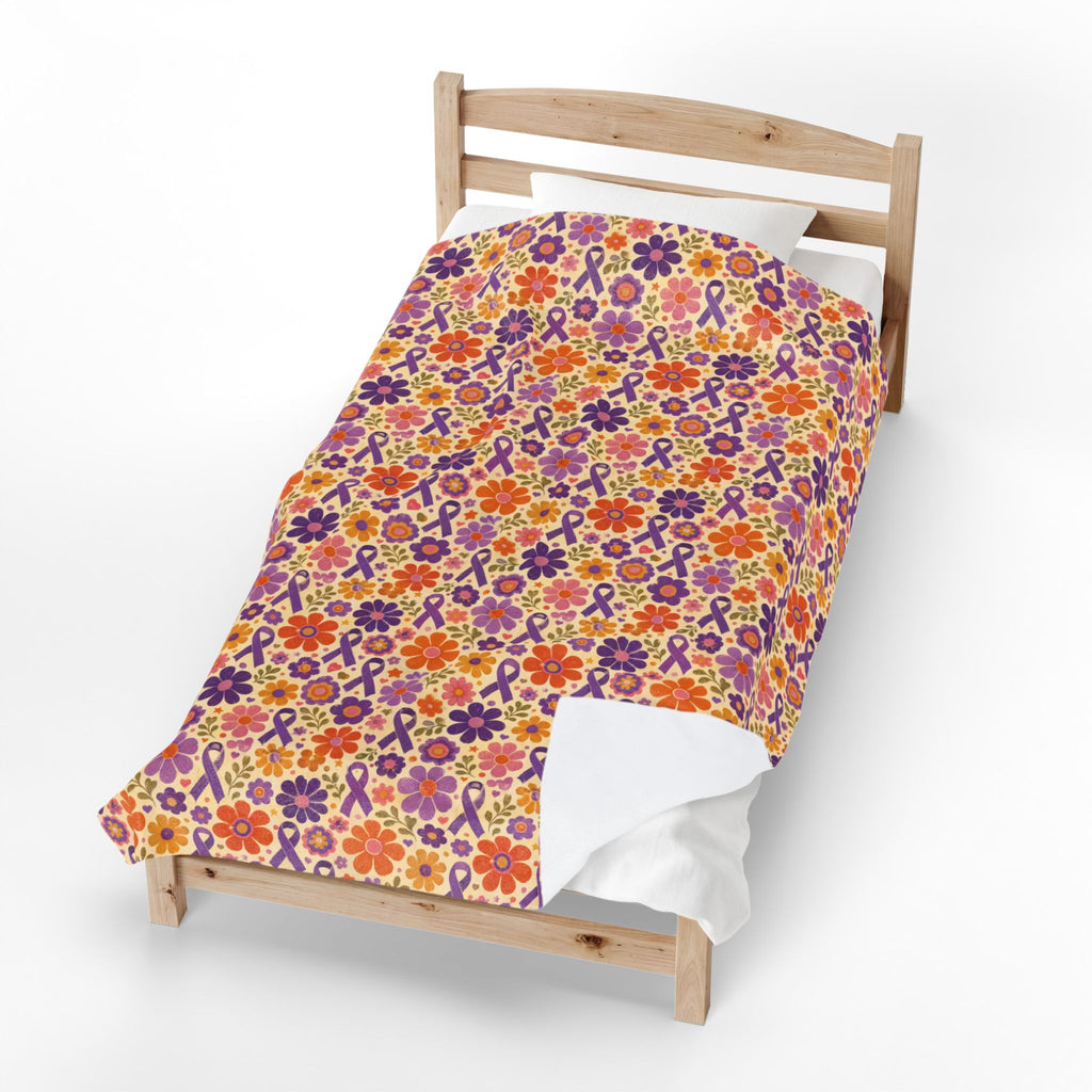 Retro Floral Epilepsy Awareness Plush Blanket | Purple Ribbon Throw