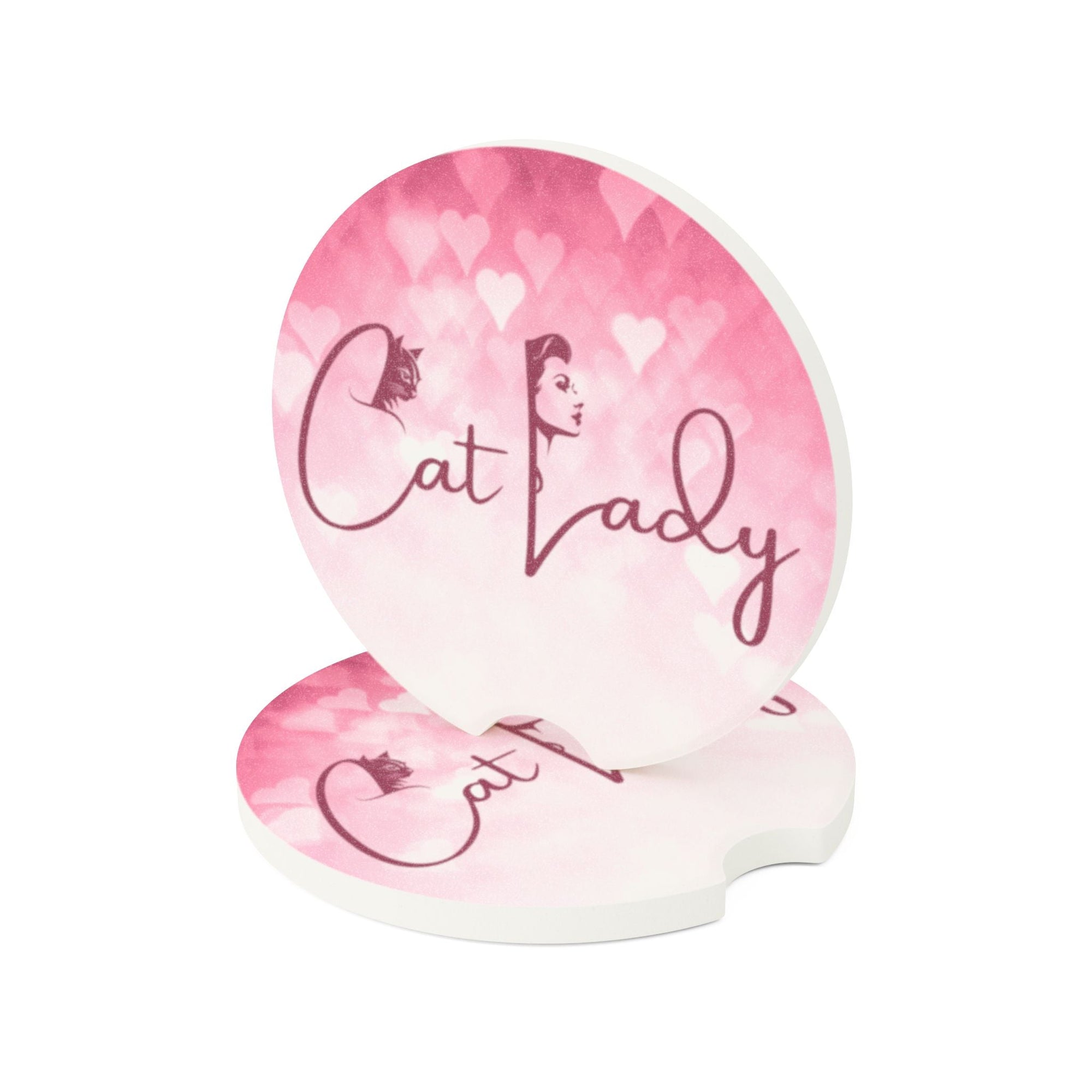 Pink Cat Lady Hearts Car Coaster - Fun & Stylish Accessory Printify