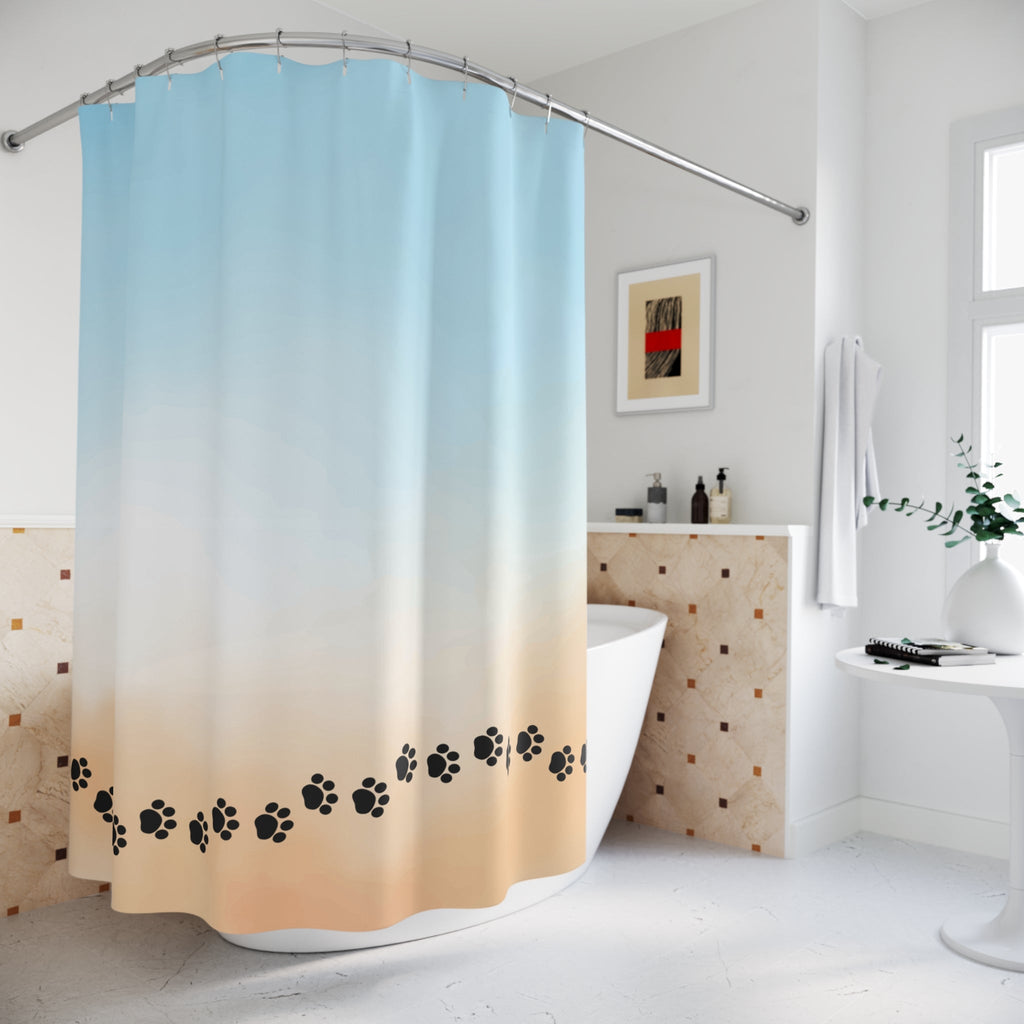 Beach Vibe Shower Curtain with Paw Prints Printify