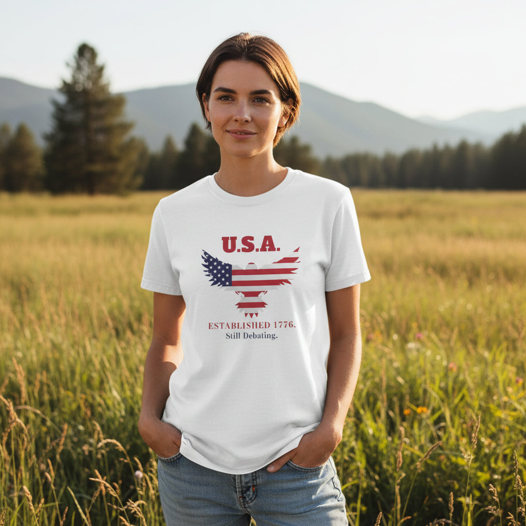 U.S.A. Still Debating Tee – Patriotic Humor Heavyweight Shirt