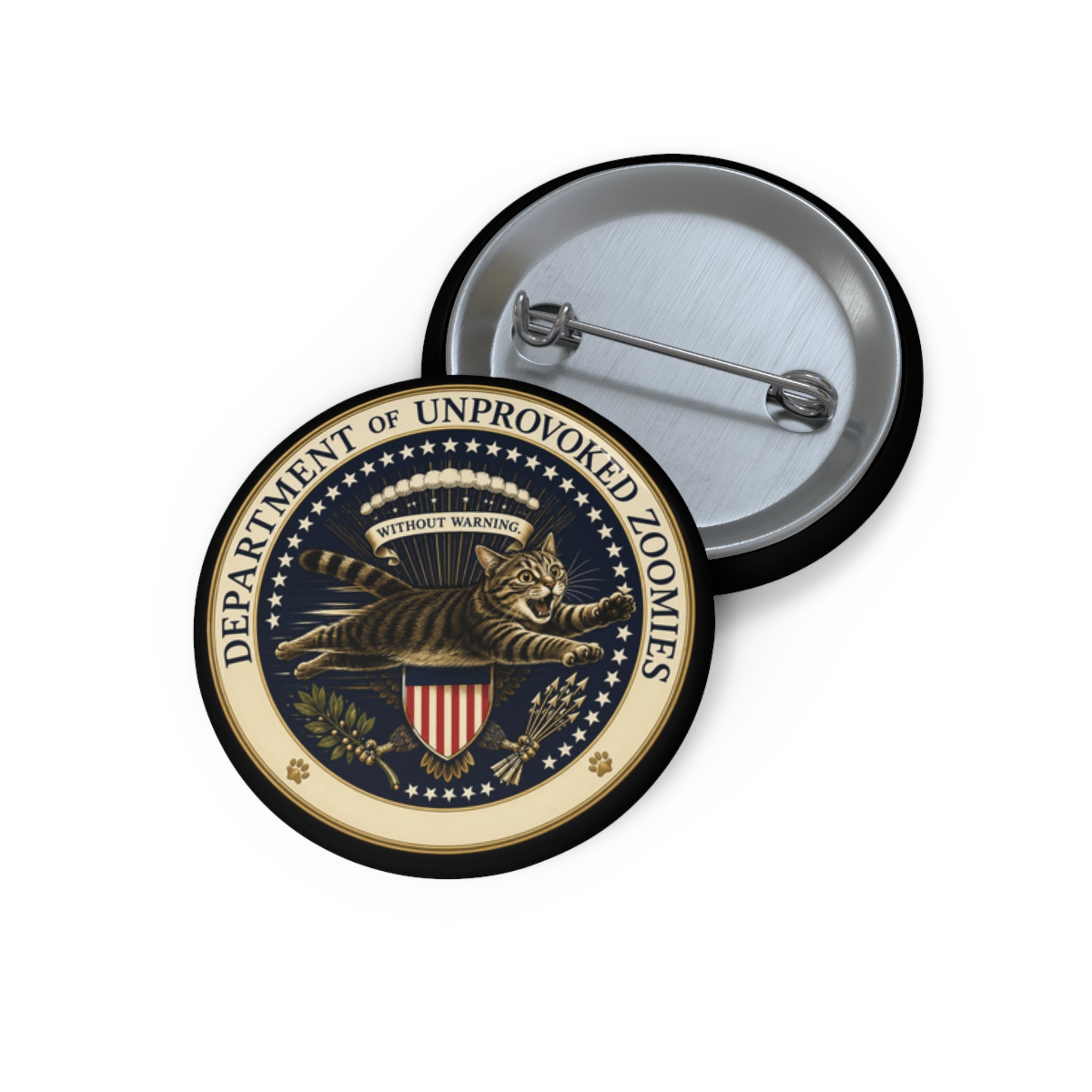 Department of Unprovoked Zoomies Pinback Button | Funny Cat Government Seal Pin