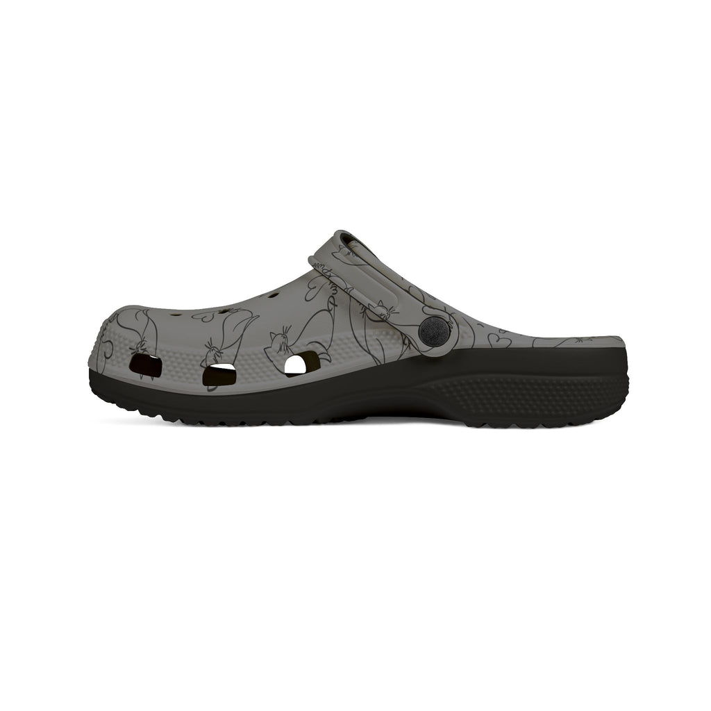 Minimalist Cat Line Art EVA Clogs – Grey All-Over Print Slip-Ons