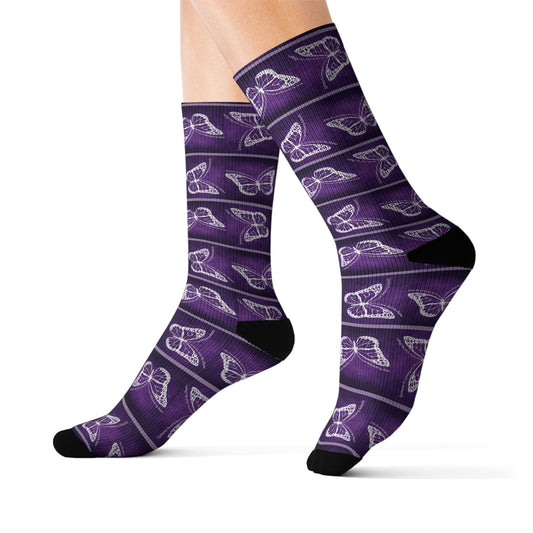 Purple Butterfly Pattern Sublimation Socks