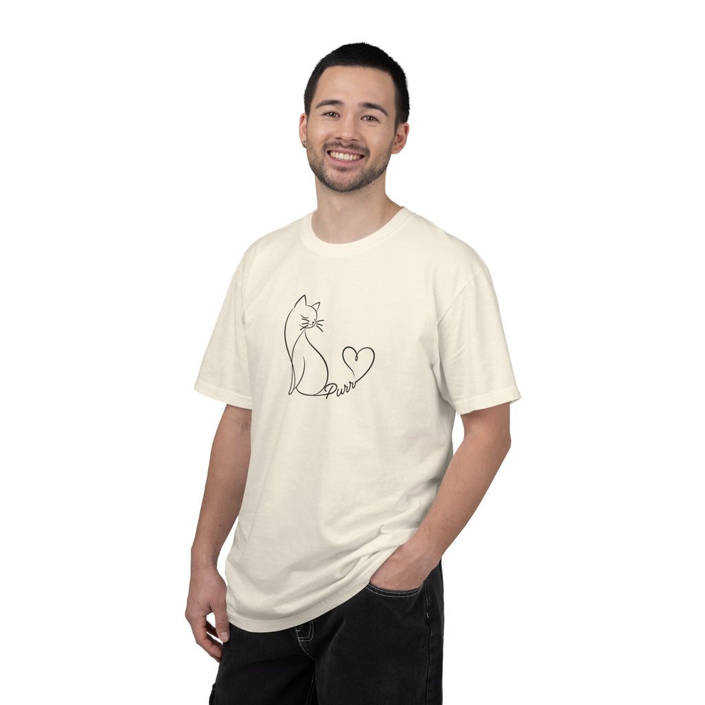 Purr Line Art Cat Unisex T-Shirt | Minimal Cat Lover Tee with Heart Tail