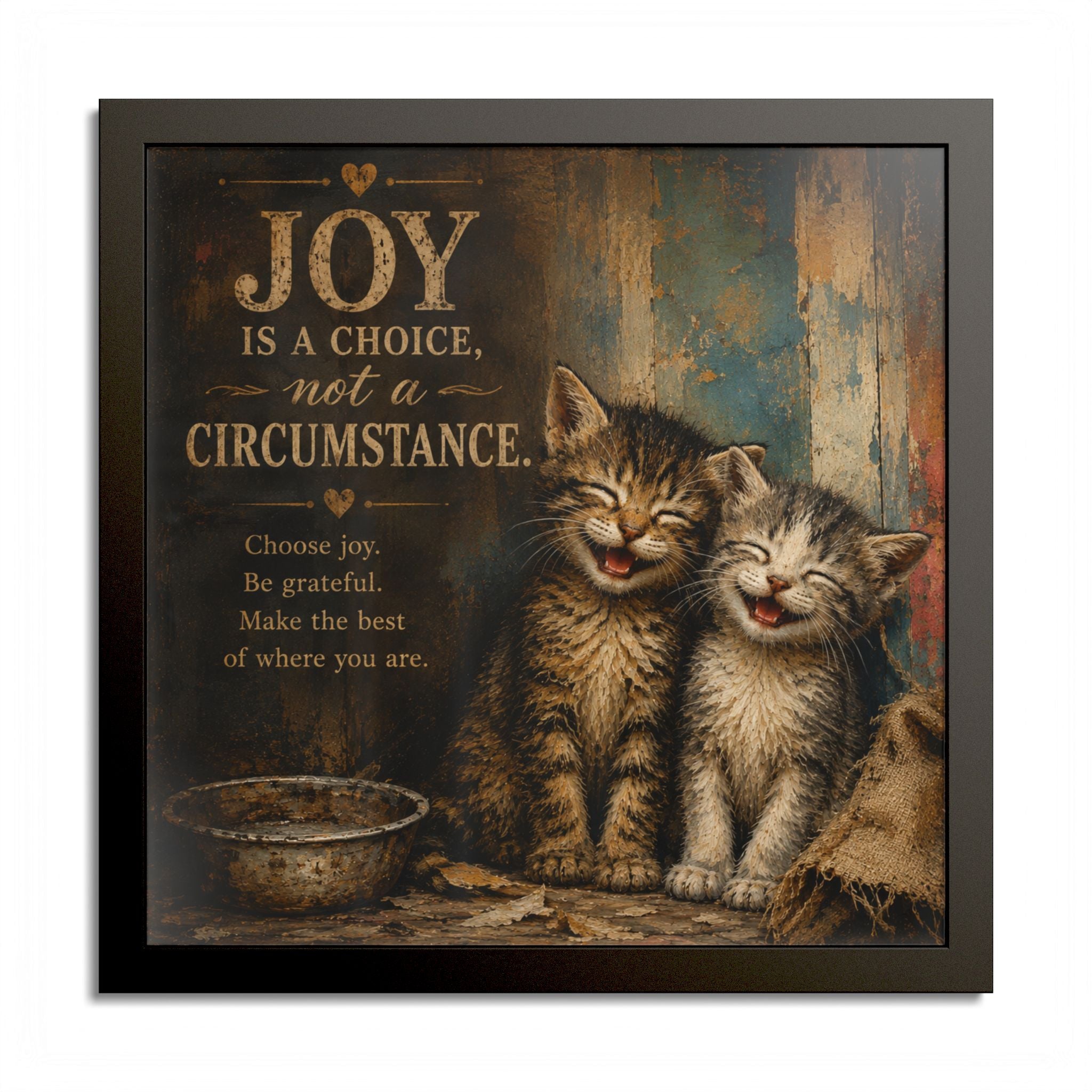 Joy Is a Choice Framed Kitten Wall Art | Rustic Inspirational Cat Print