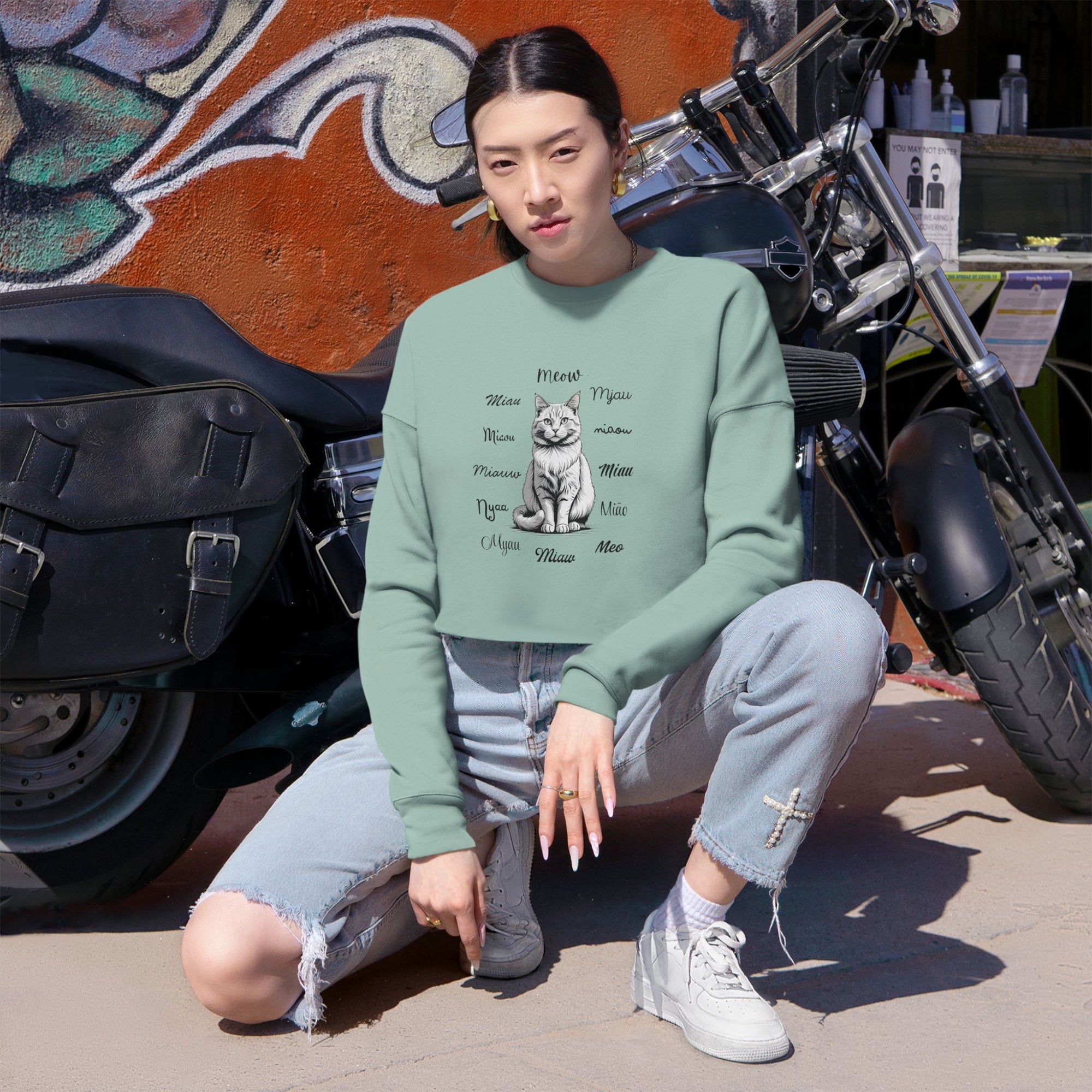 Worldly Cat Lover's Cropped Sweatshirt